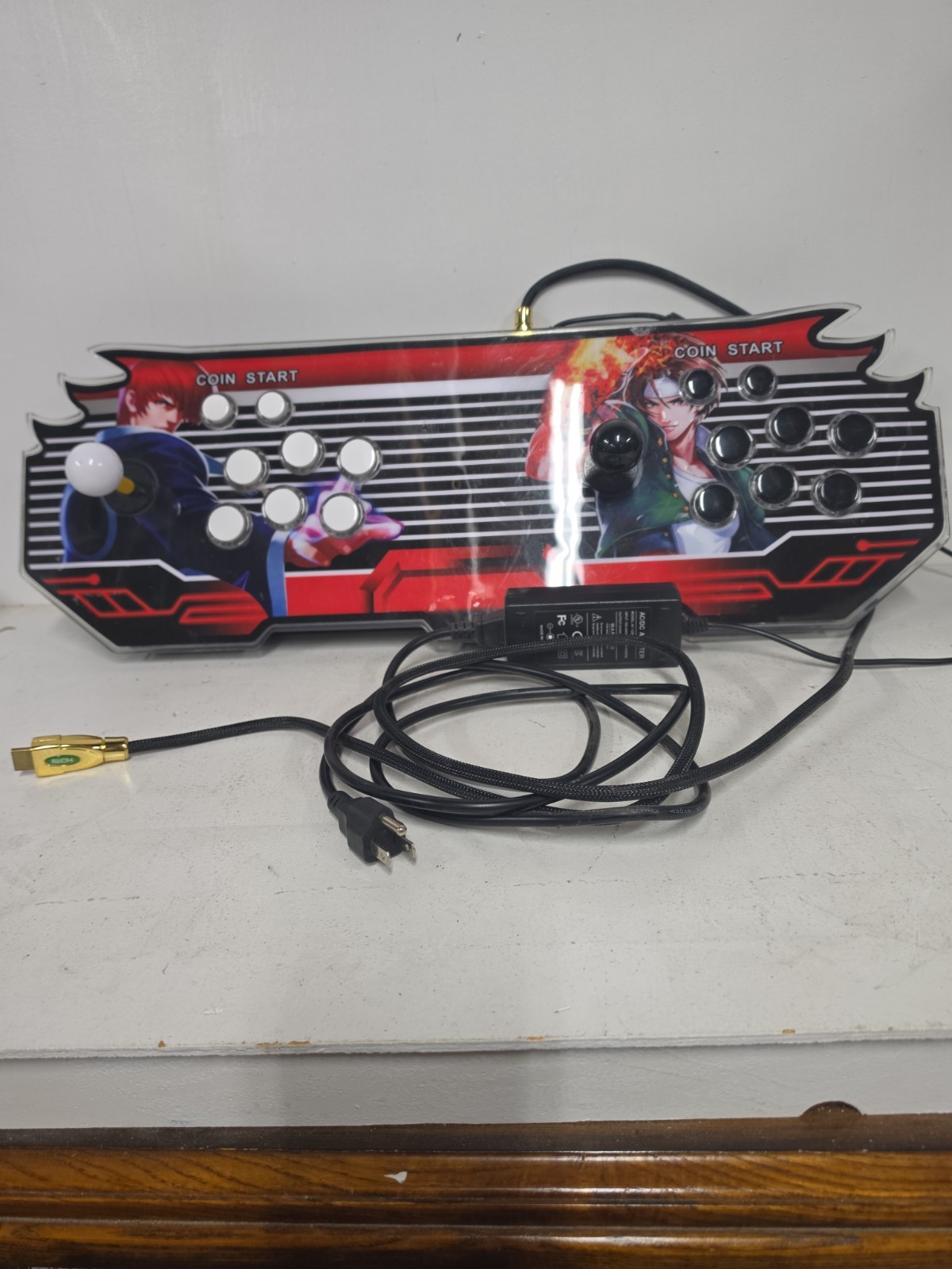 Wired Dual Arcade Controller for PC Red/Black/White 2 Player Coin Start Button