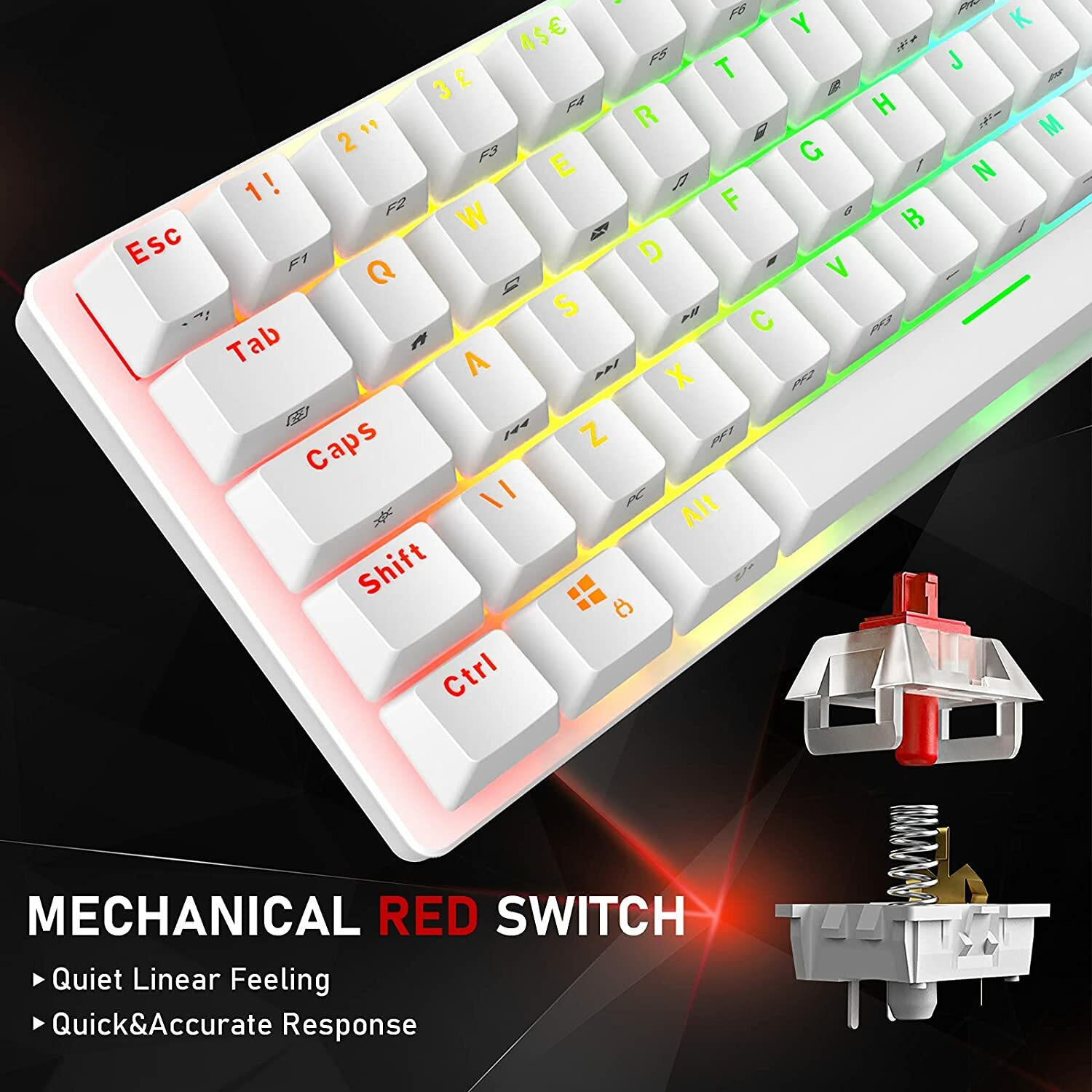 60% Wired Mechanical Gaming Keyboard Mini RGB Backlit Type-C for PC PS4 PS5 Xbox