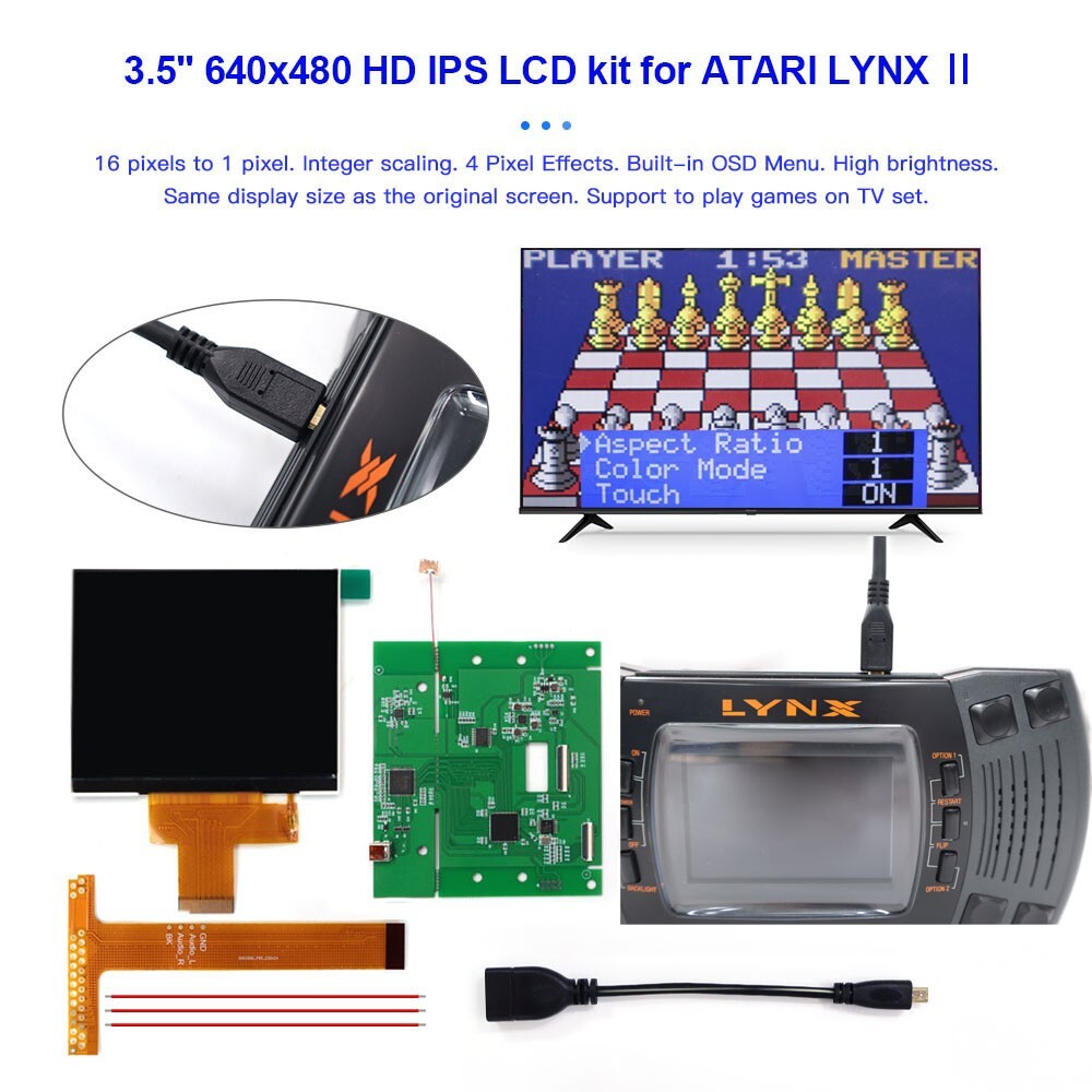 3.5” 640×480 Retro Pixel 720P HDMI-Compatible IPS Backlit LCD For ATARI LYNX Ⅱ