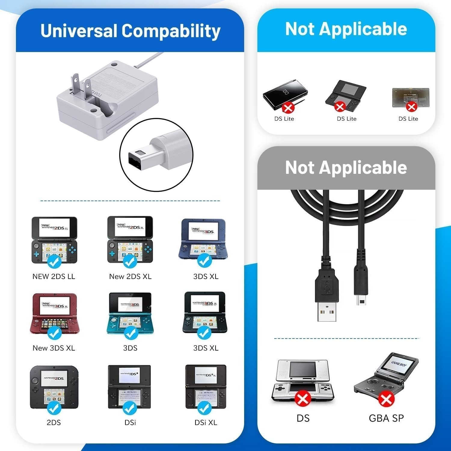 3DS Charger for Nintendo 3DS/ DSi/DSi XL/ 2DS/ 2DS XL/New 3DS Wall Plug Adapter