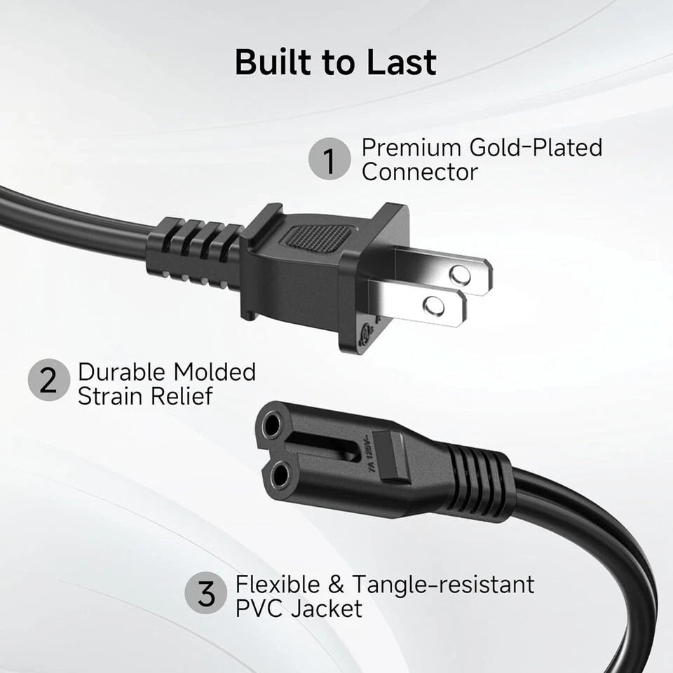 5ft AC Power Cord Cable Sony PlayStation 4 PS4 PS2 PS3 Slim 2-Prong Port New