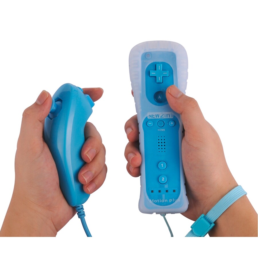 2 in 1 Motion Plus Remote & Nunchuck Controllers for Wii & Wii U Wiimote + Strap