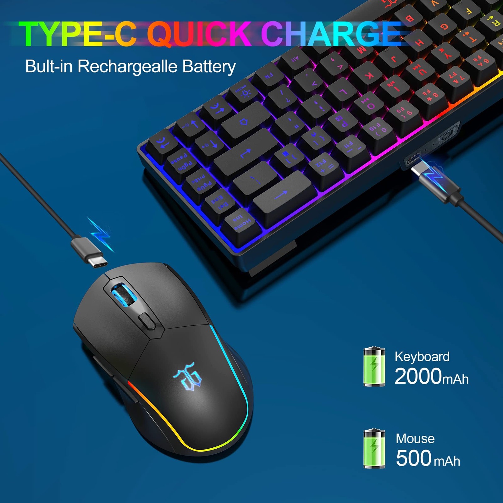 Snpurdiri 60% Wireless Gaming Keyboard and Mouse Combo,LED Backlit Rechargeab…