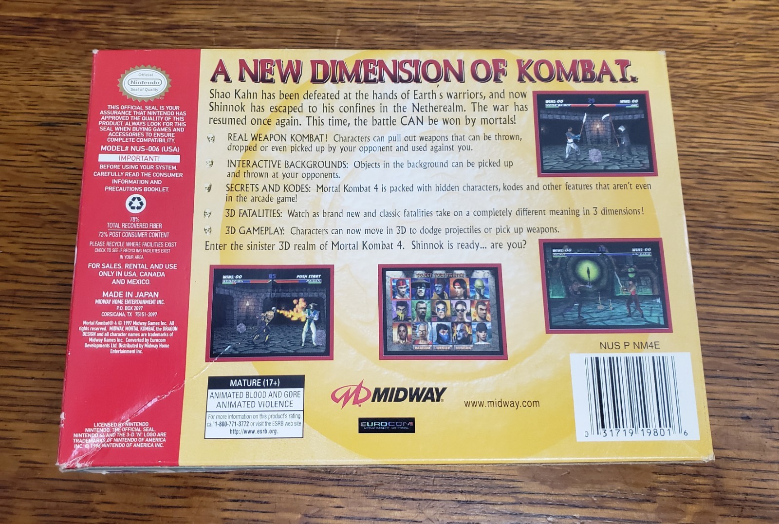 BOX ONLY – for 1996 Mortal Kombat 4 Nintendo 64 Video Game