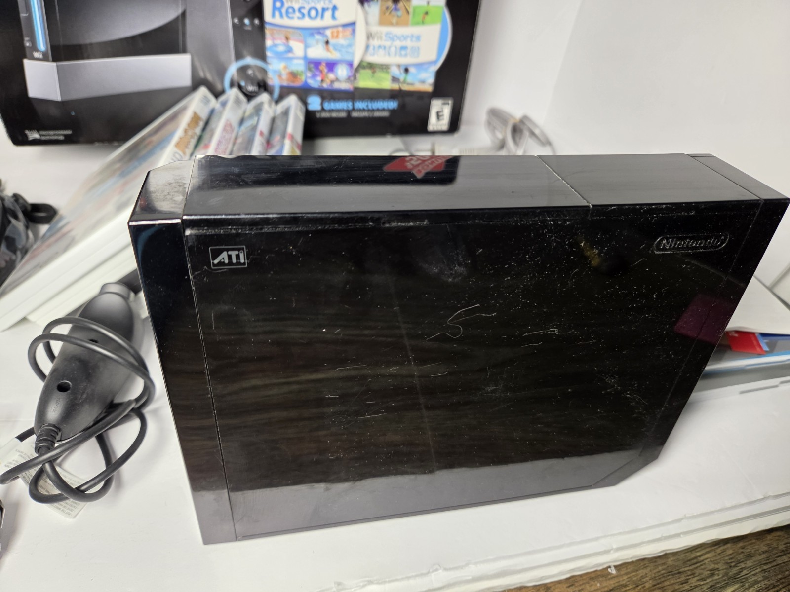 Nintendo Wii, Wii Sports, Resort And 4 Games, Black Console System Bundle