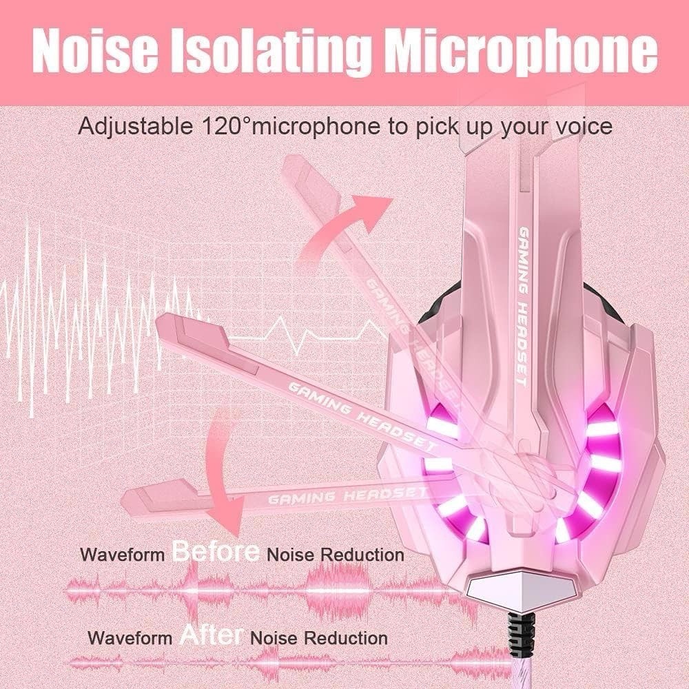 BENGOO 1100 Series USB/3.5mm Wired Over-Ear Headset Boom Mic Pink/Black