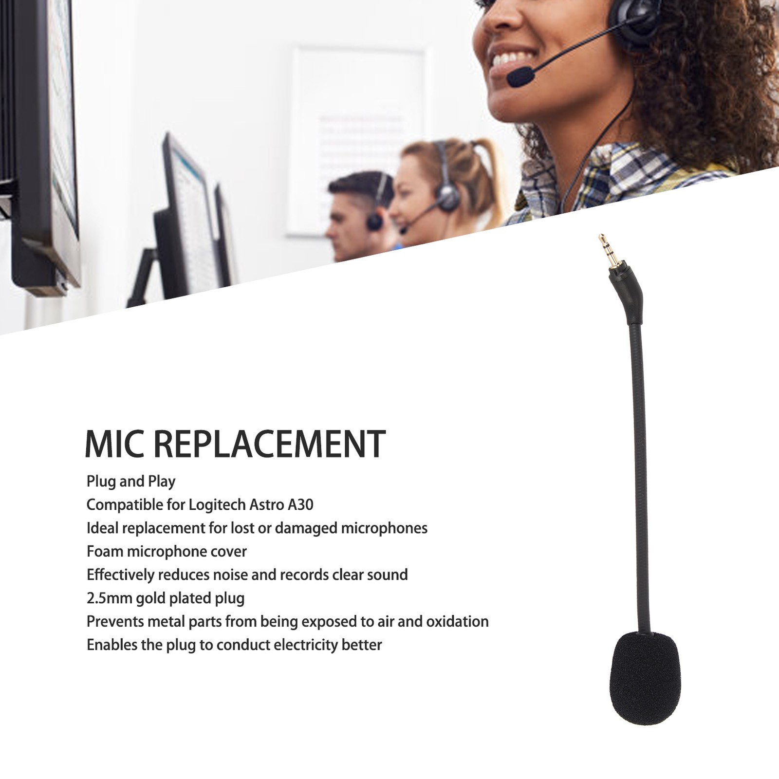 ｀Mic Replacement Noise Reduction Plug And Play 2.5mm Detachable Boom Mic For New