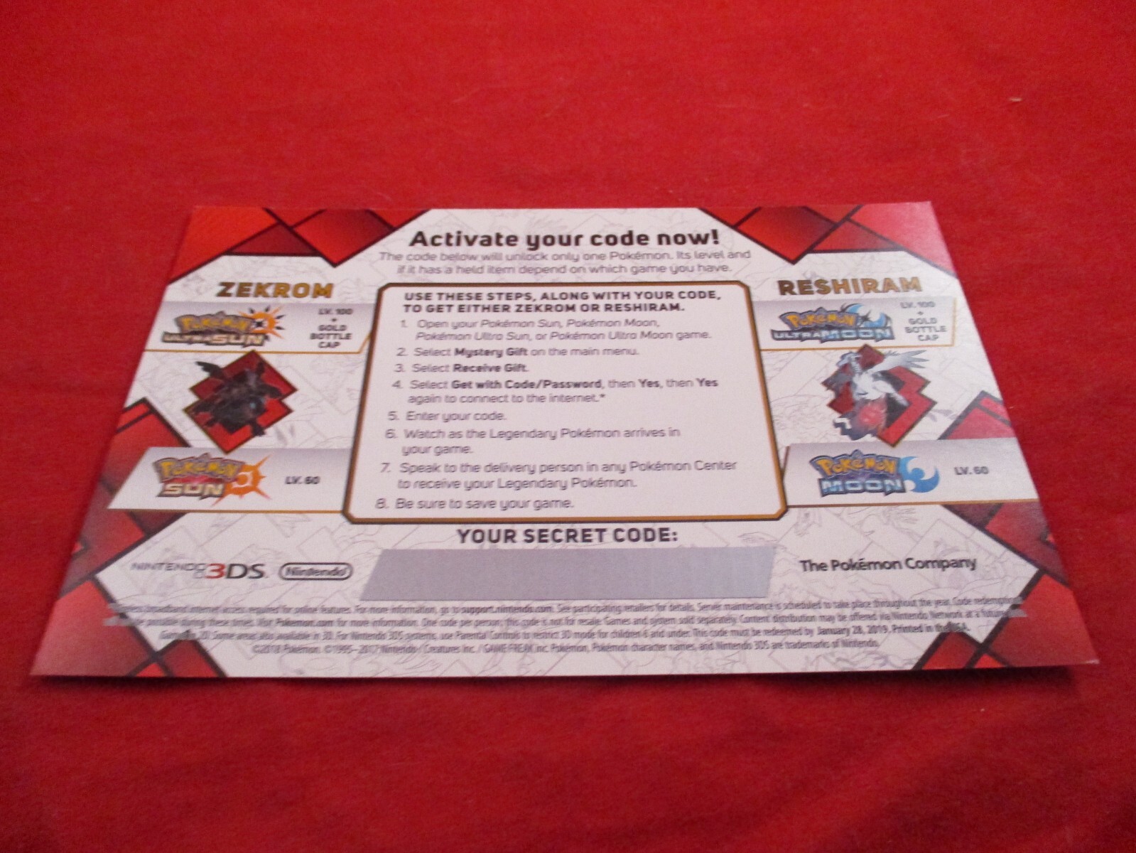 Pokemon Legendary GameStop Code Card *EXPIRED* Zekrom/Reshiram Ultra Sun/Moon