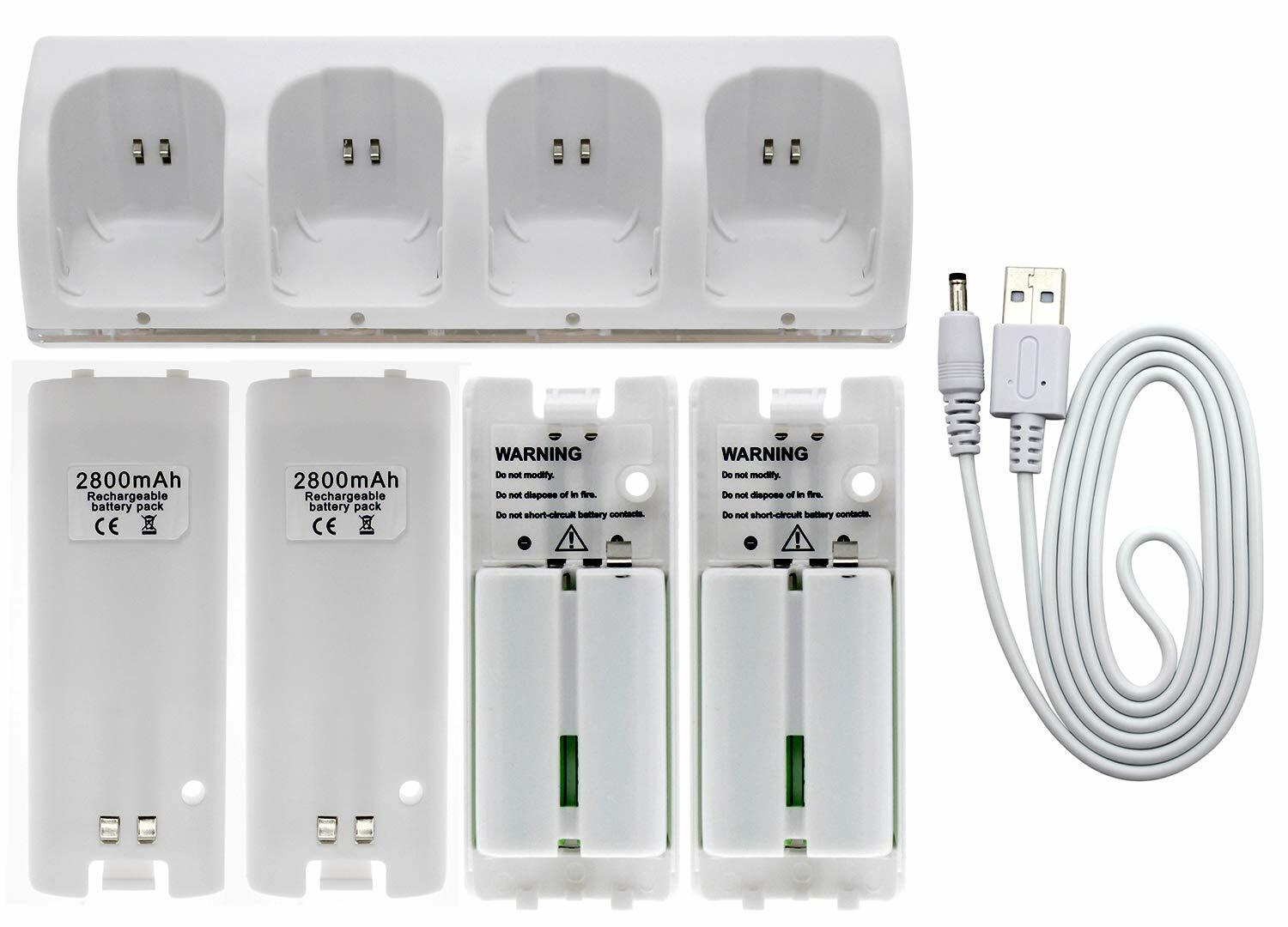 4× Rechargeable Battery Pack + Charger Dock For Nintendo Wii Remote Controller