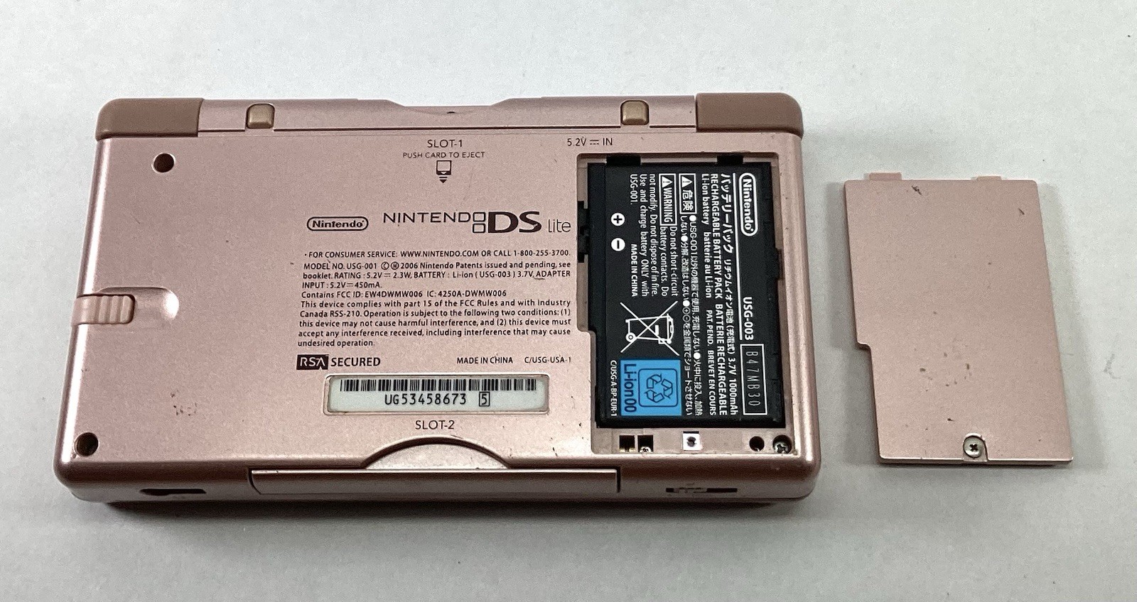 Nintendo DS Lite USG-001 Rose Pink OEM Charger UG-002 Stylus W/Scratches Tested