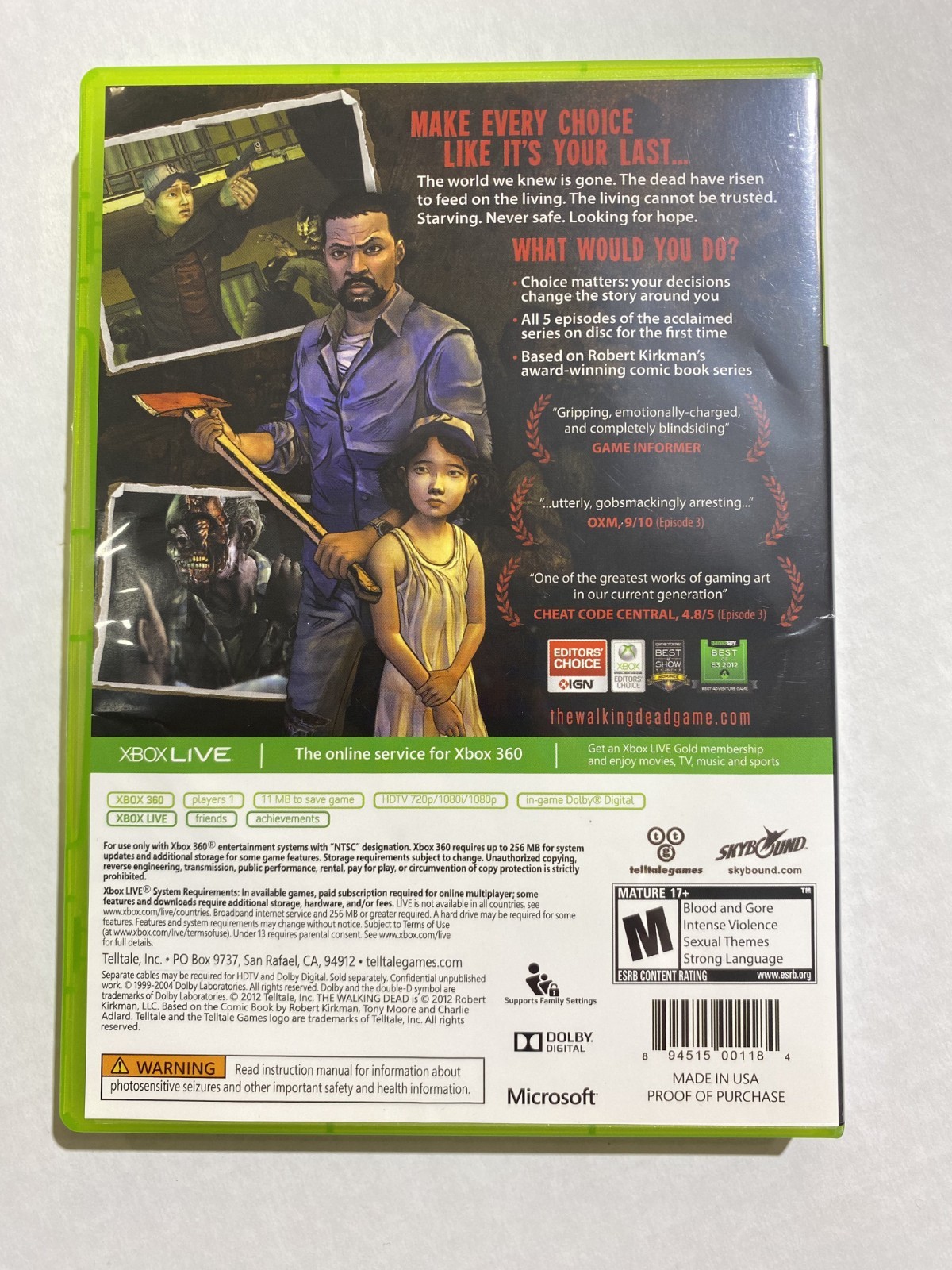 The Walking Dead (Xbox 360) CIB COMPLETE & TESTED Free Shipping