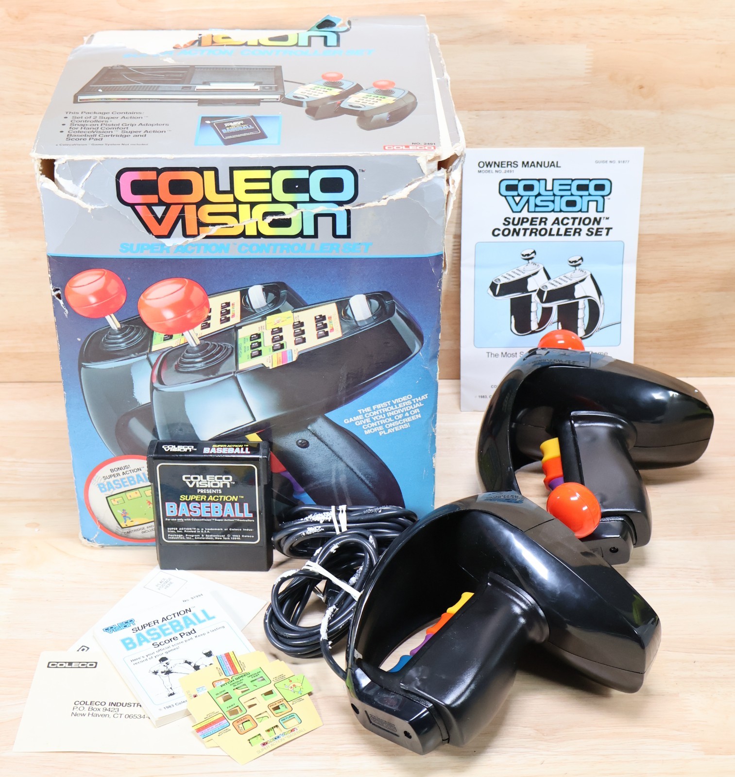 ColecoVision Super Action Controller Set With Box Baseball Game & Manual 1983