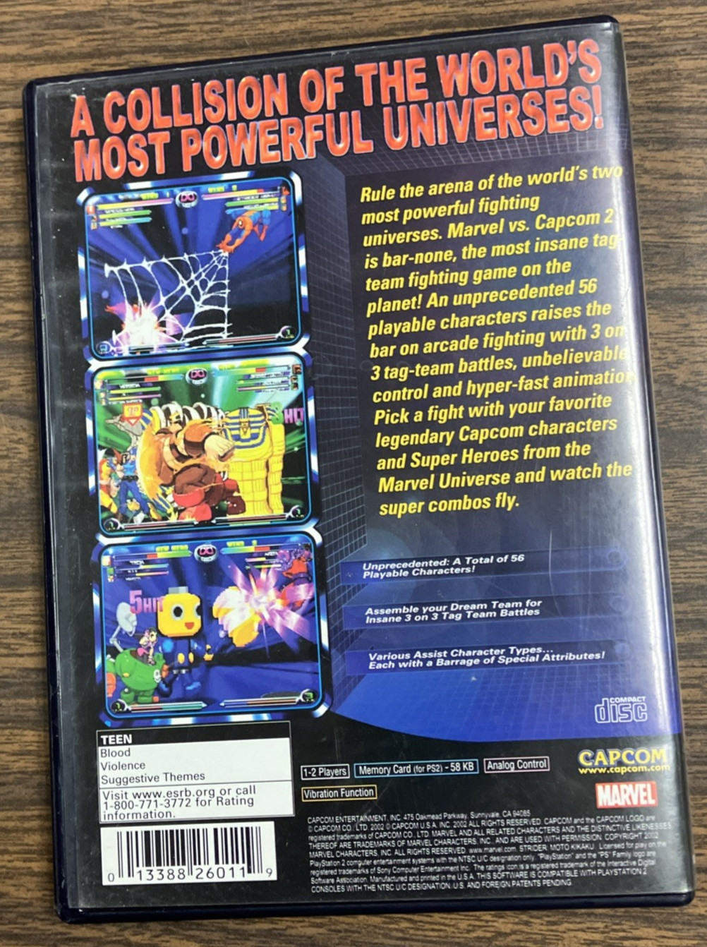 Marvel vs Capcom 2 game for PlayStation 2; Teen in case