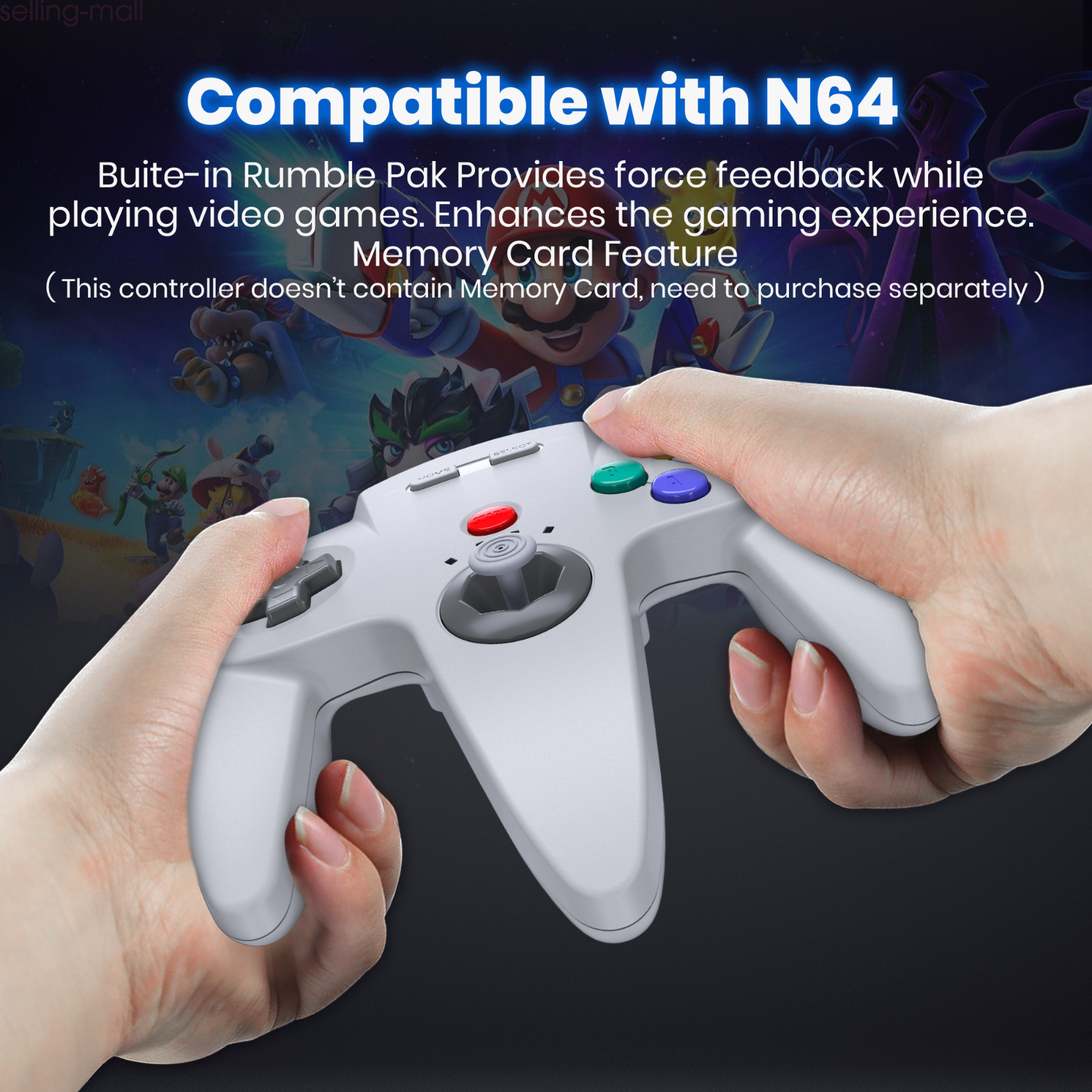 Wireless N64 Controller, 2.4GHz N64 Receiver,Rechargeable & Built-in Rumble