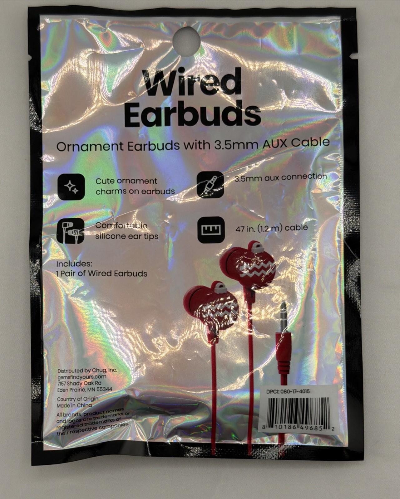 Universal 3.5mm Wired Earbuds Stereo Headphones In-Ear AUX Earphones Red Ornamen