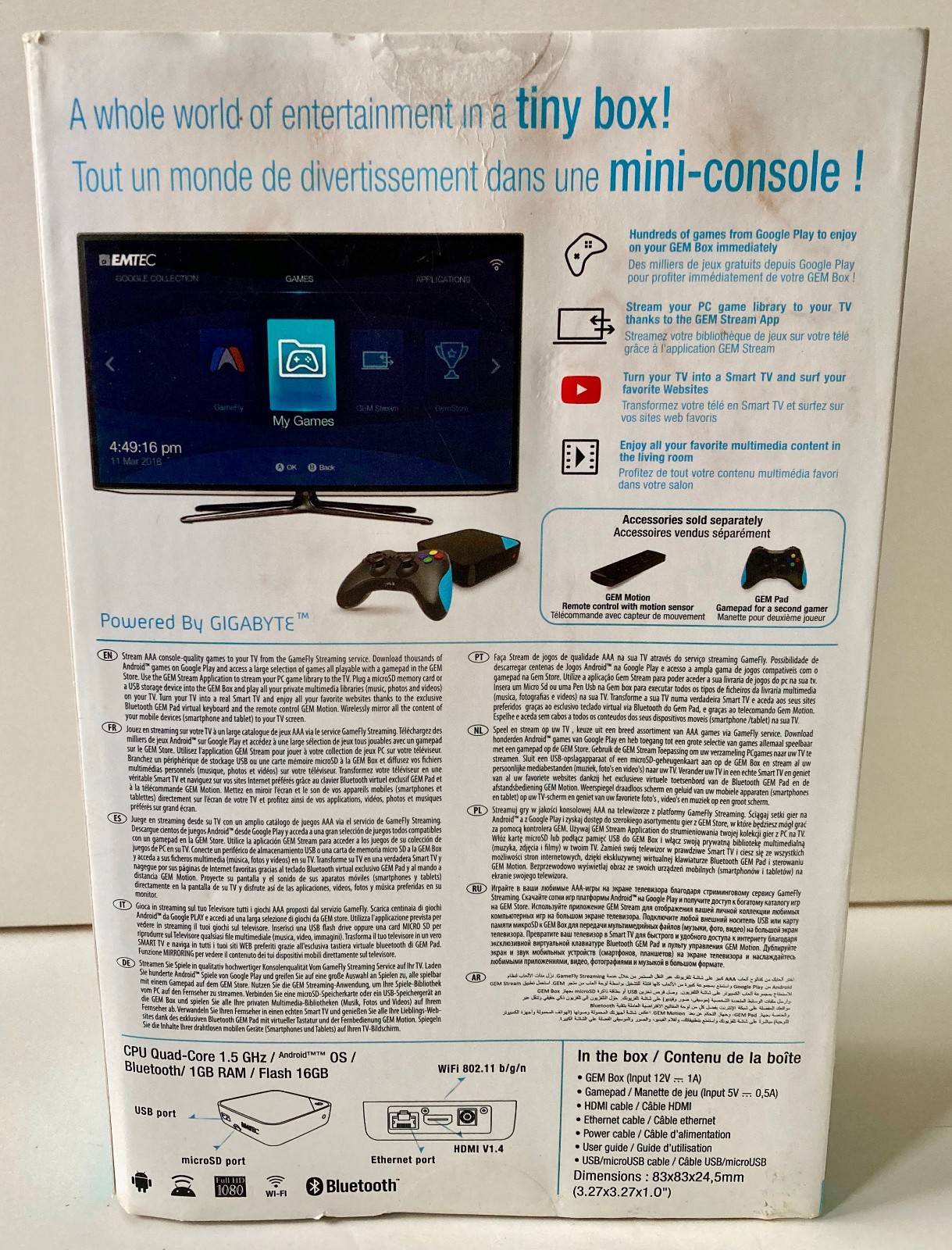 EMTEC Gem Box Android Game Console 1.5 GHz /1GB RAM/ 16GB Flash – NEW Read