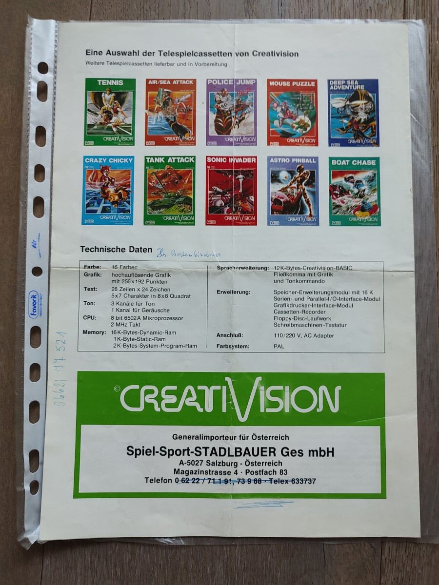 CreatiVision – Promo Flyer Austria 1982 four pages A4 ULTRA RARE