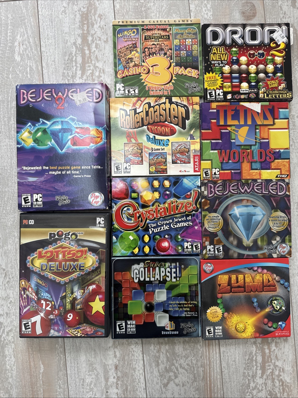 Lot Of 10 Computer PC games From Early 2000s Puzzles Tetris RollerCoaster Tycoon