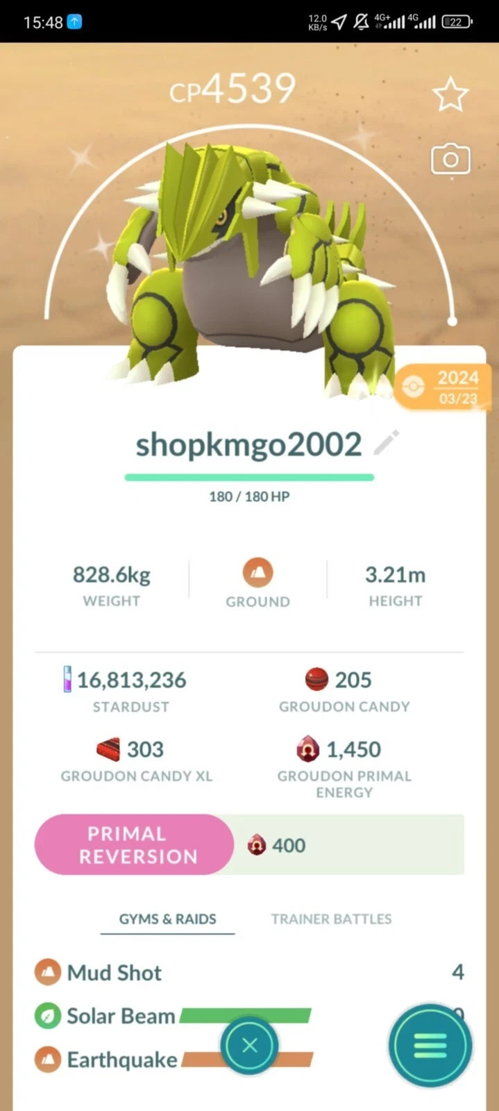 Pokémon G0 – Shiny Groudon 2019 Lv50-3moves — Guaranteed Lucky
