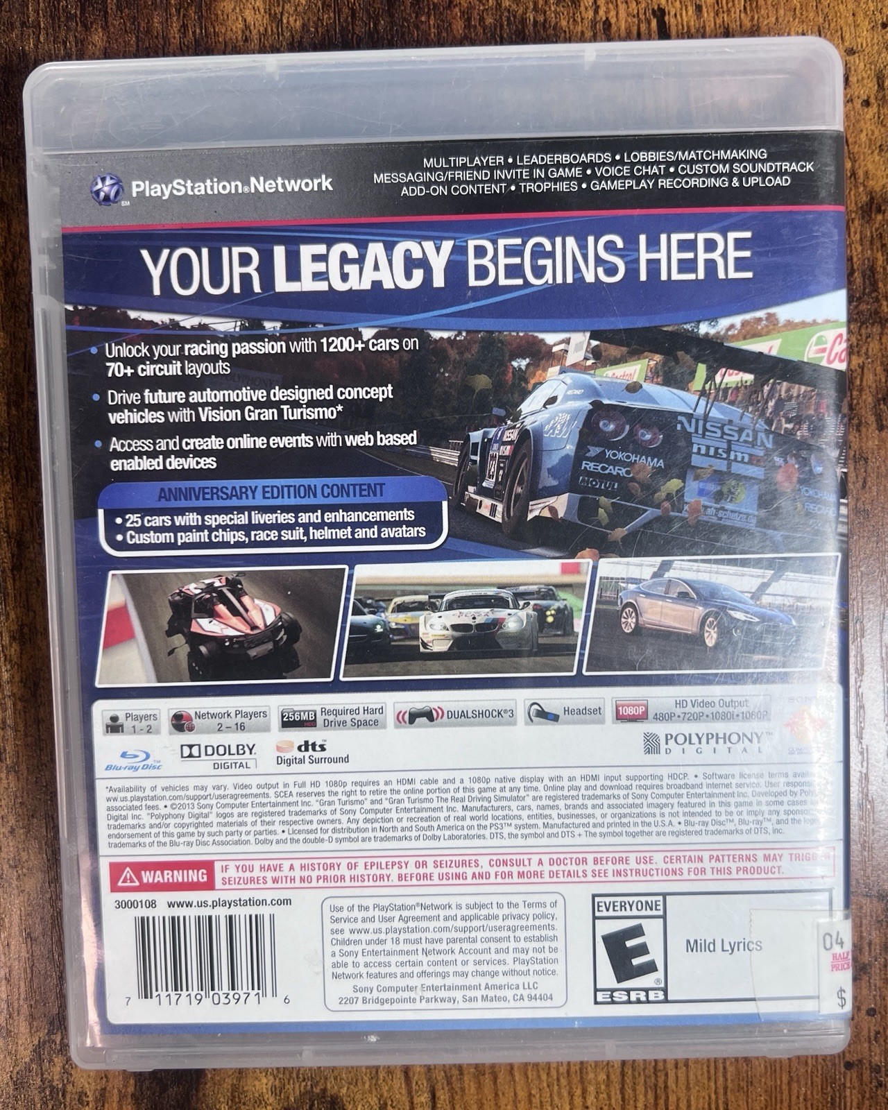 Gran Turismo 6 Anniversary Edition PS3 Sony PlayStation 3 (2013) No Manual