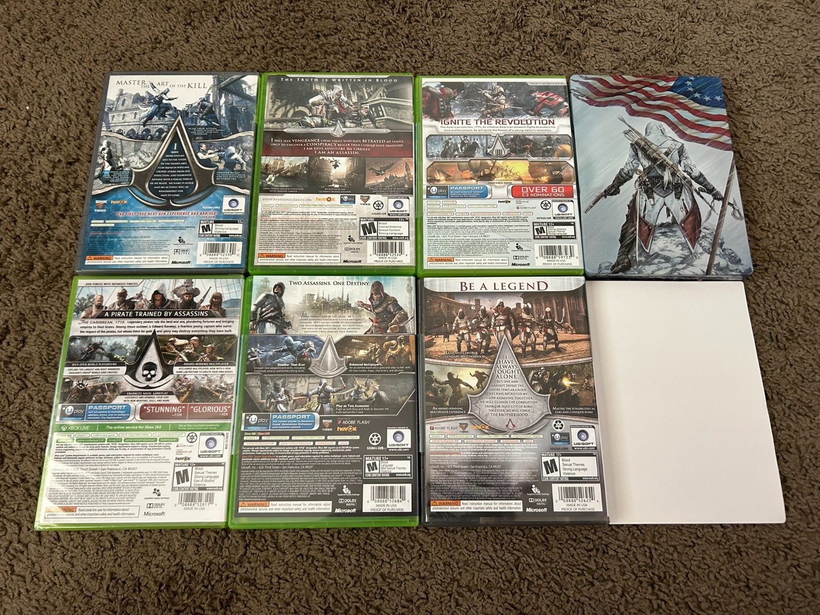 Bundle of 6 Xbox 360 Assassin’s Creed Games: I+II+III+IV+Rev+Bro+Steelbook lot