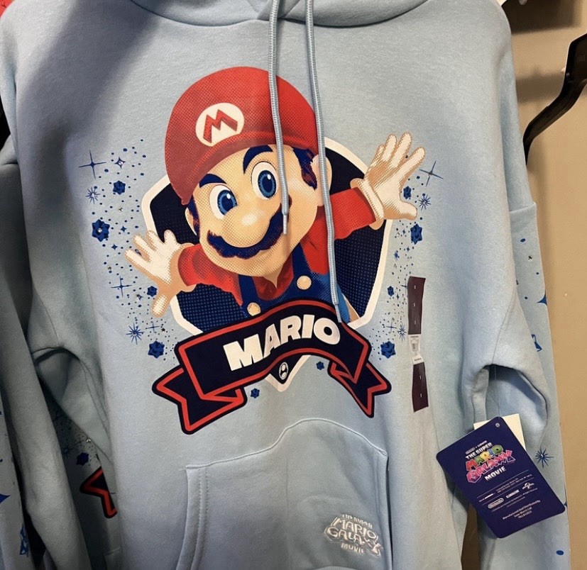 Super Mario Galaxy Movie Mario “Here We Go!” Light Blue Hooded Pullover Hoodie S