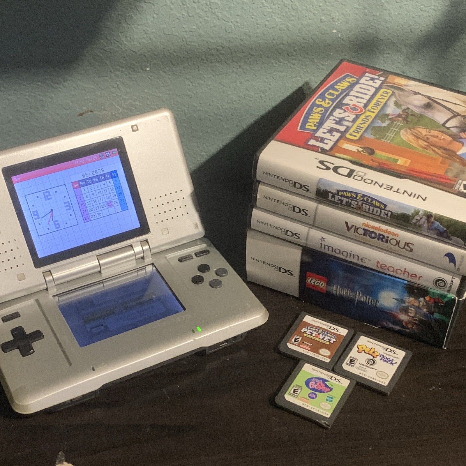 USED OG Nintendo DS US Console Bundle w/ 7 Games, Tested & Working