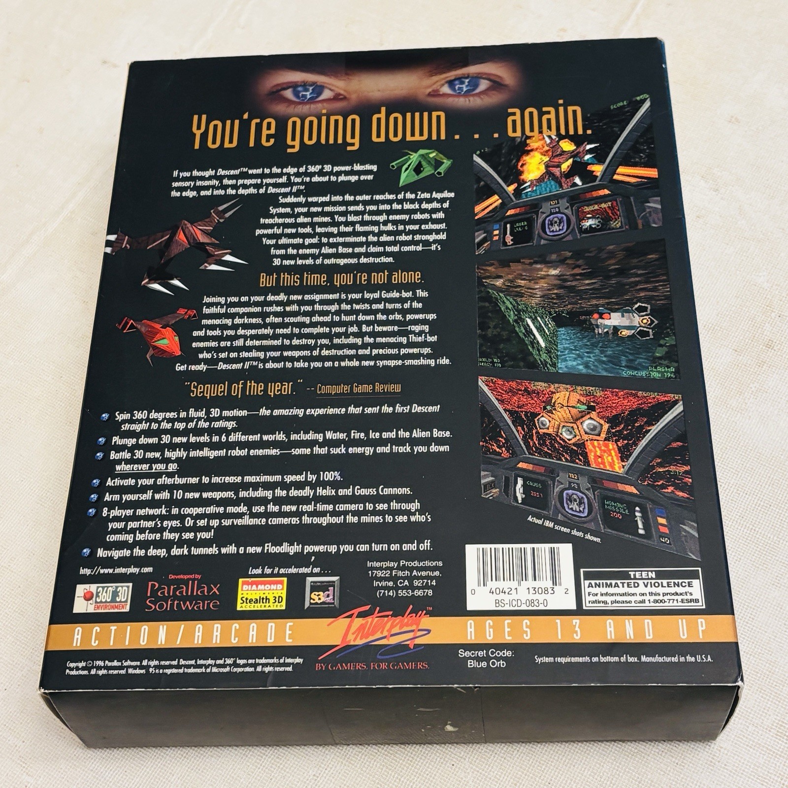 Descent II 2 PC Game 1996 Interplay 1 Disc Complete Big Box W/Everything Tested!