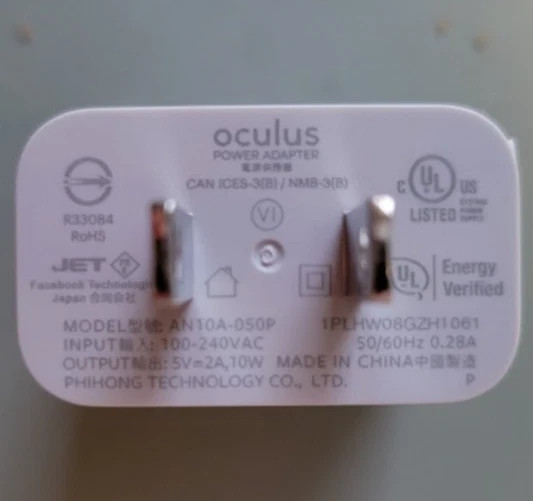 100% Genuine OEM Meta Quest 2 10W USB-C power adapter with USB-C cable.