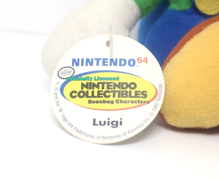Vintage Nintendo 64 Luigi Beanbag Plush Doll + Hang & Tush Tag (BD&A, 1997)