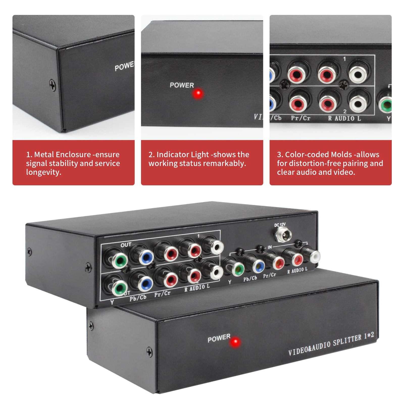 2way Component Video Splitter 1 In 2 Out 1×2 Ypbpr Rca Component Av Splitter Sel