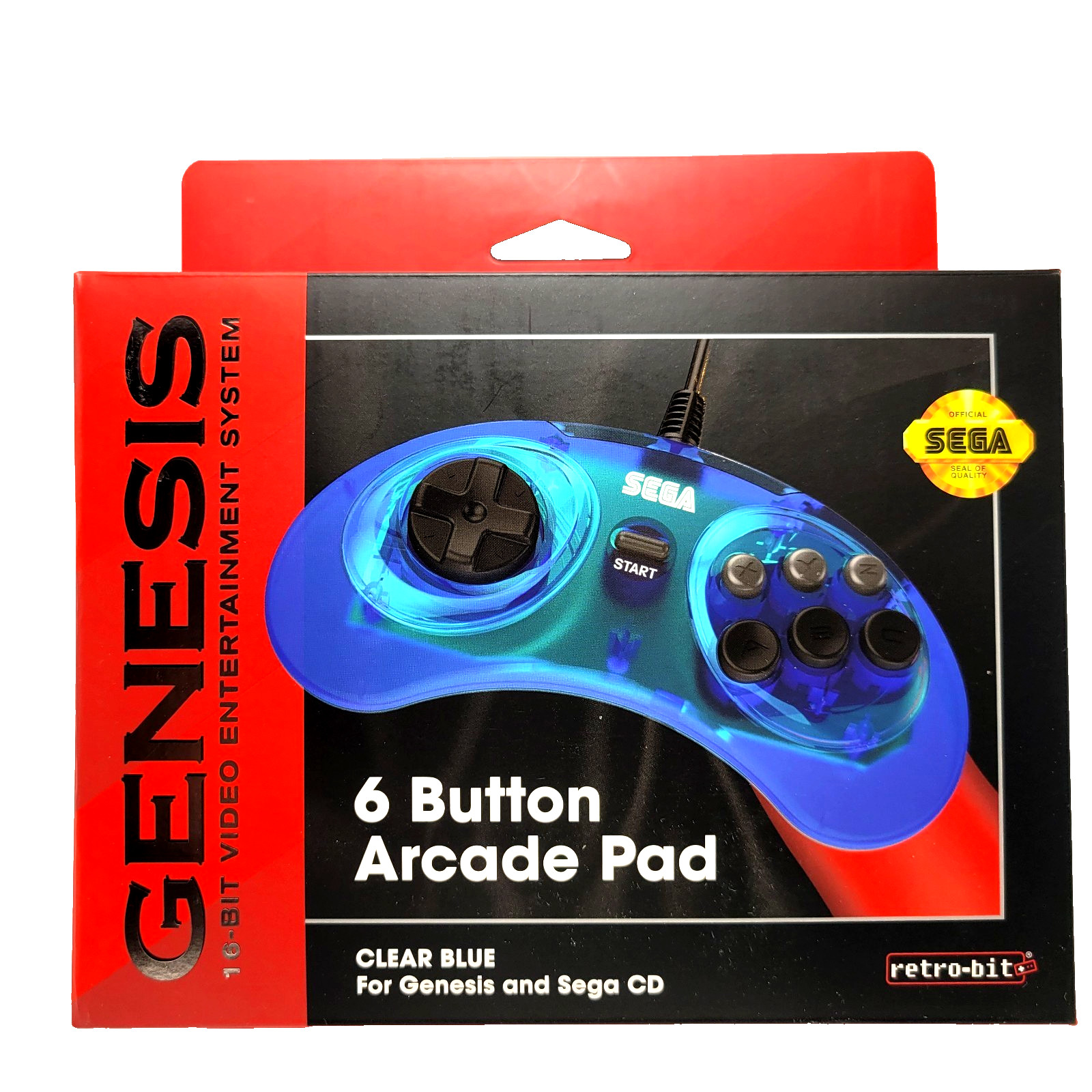 Retro-Bit Official Sega Genesis Controller 6-Button Arcade Pad – Clear Blue
