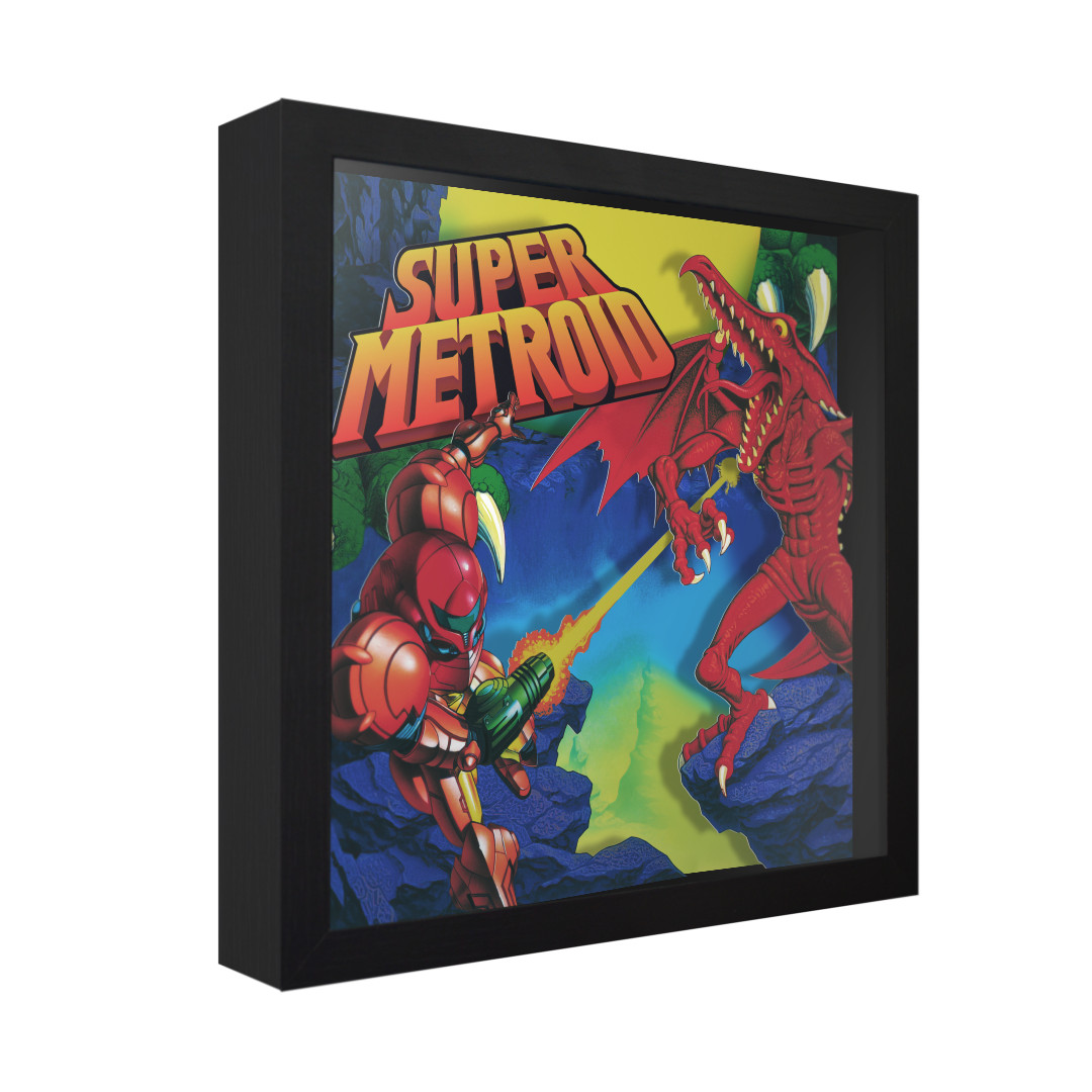 Super Metroid (Cover Art) – 3D Shadow Box (9″ x 9″) Gaming Art