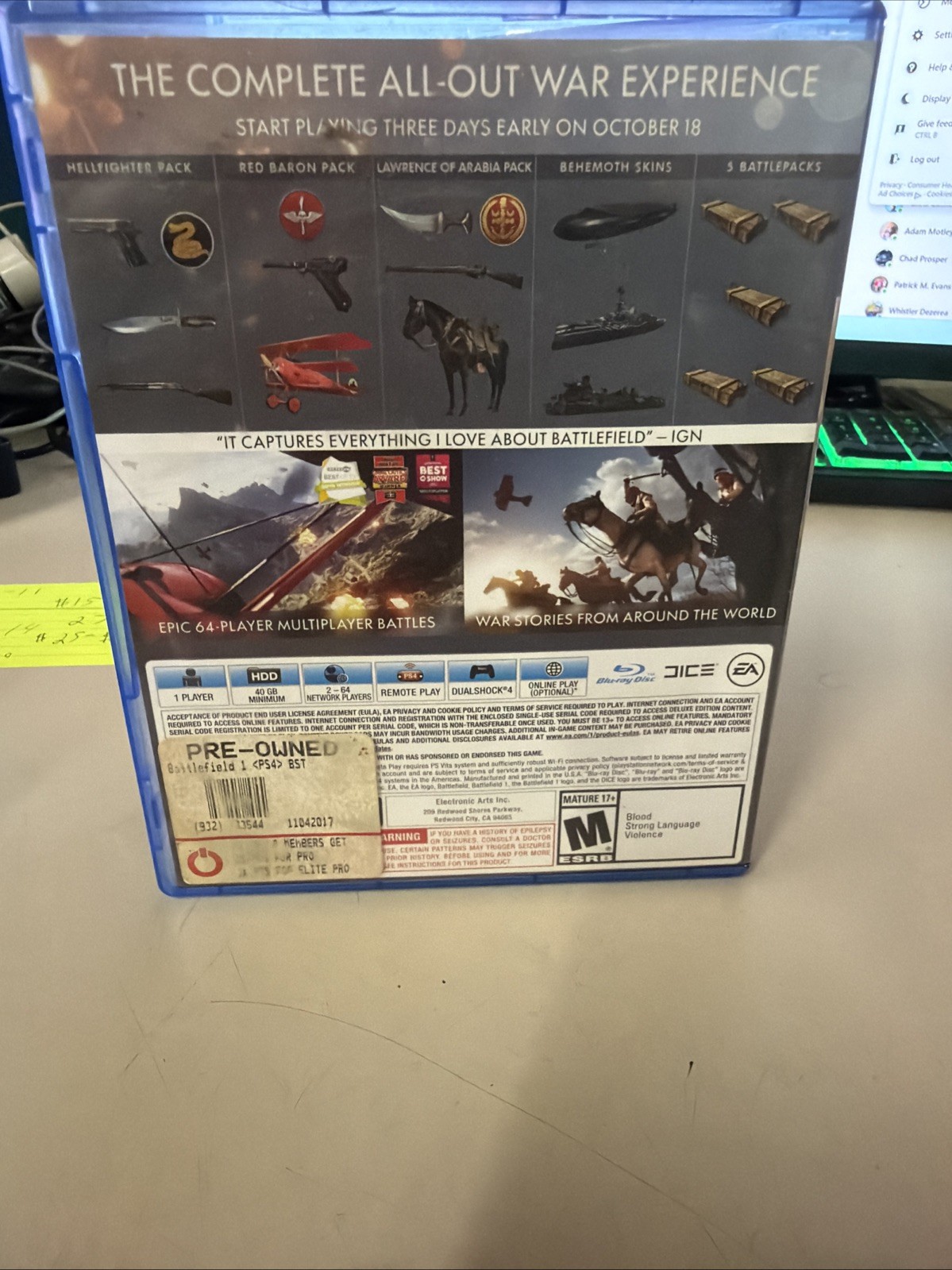 Battlefield 1 Early Enlister Deluxe Edition (Sony PS4, 2016) Complete – Tested