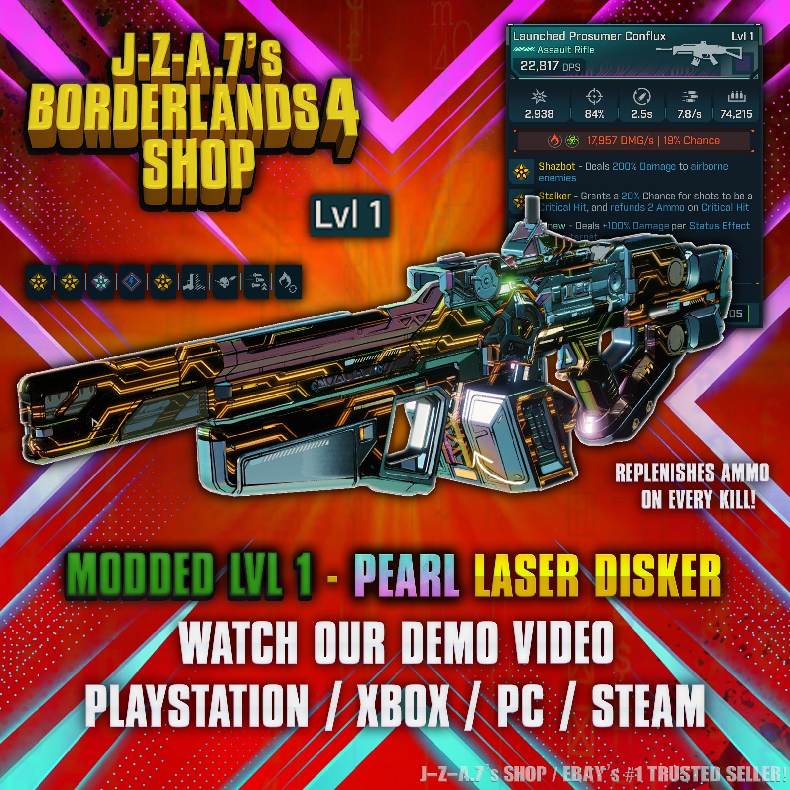Borderlands 4✨ MODDED LVL 1 ONE LASER DISKER PEARLESCENT BL4 GEAR ✅PC-PS-XBOX✨