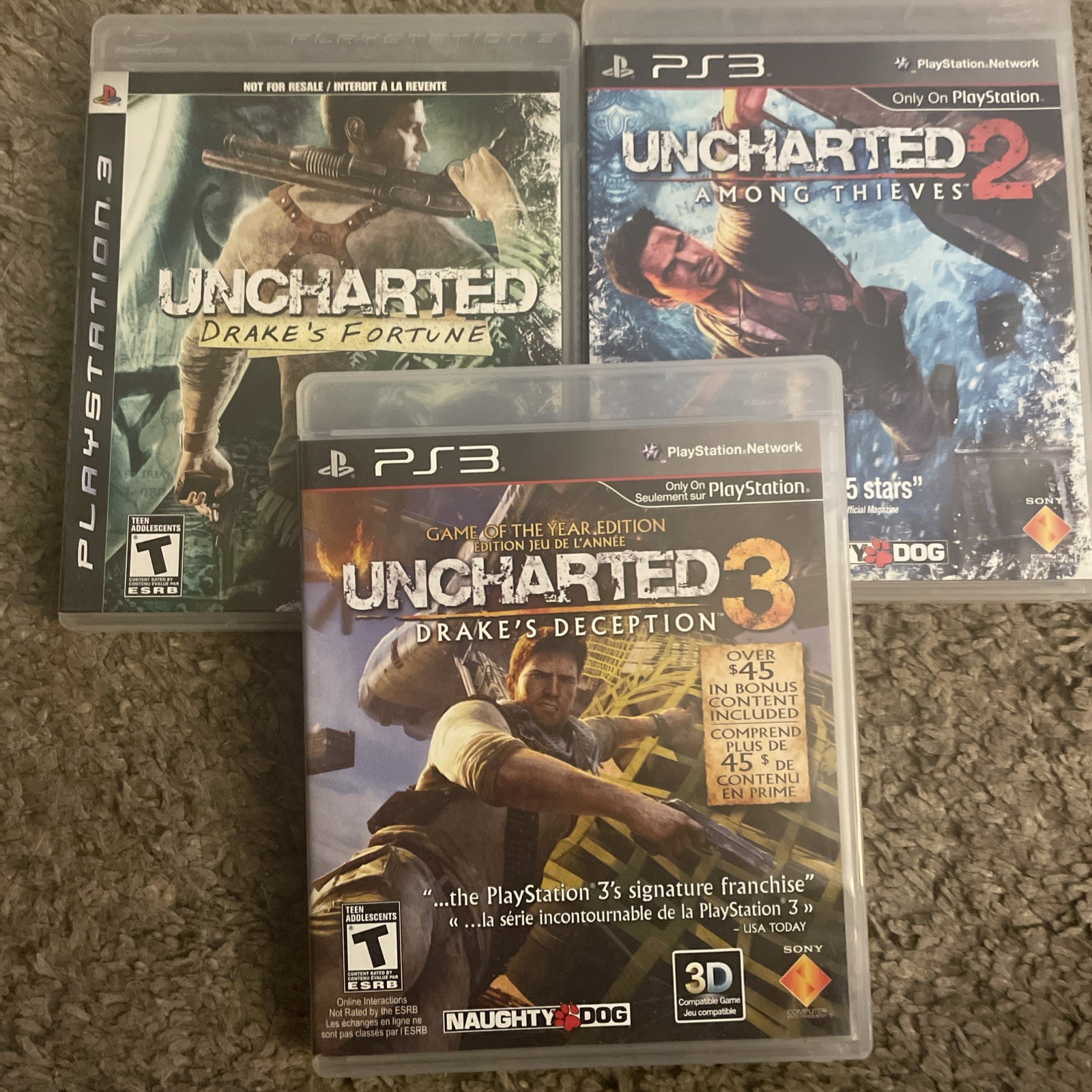 Uncharted 1 2 3 PlayStation 3 gently used trilogy fast ship!