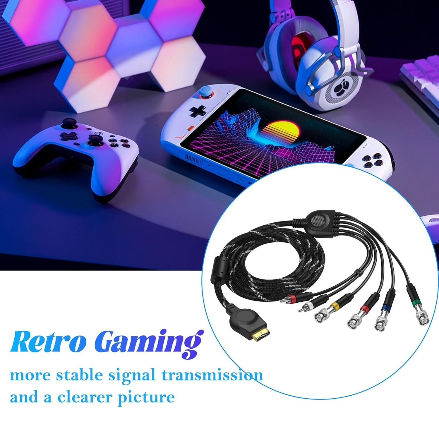 PS2 PS3 Component AV Cable Audio Video HDTV Cord with 4 BNC RGB RGBS Connecto…