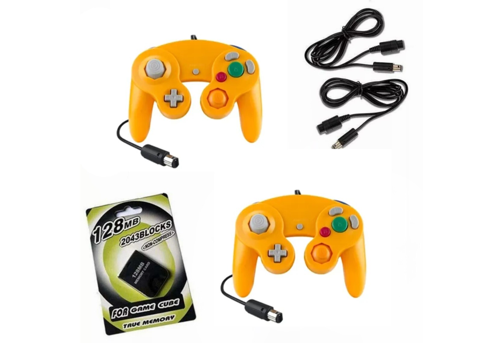 2 Orange GameCube Controller with 2 cord Extension and 128mb Memory Card