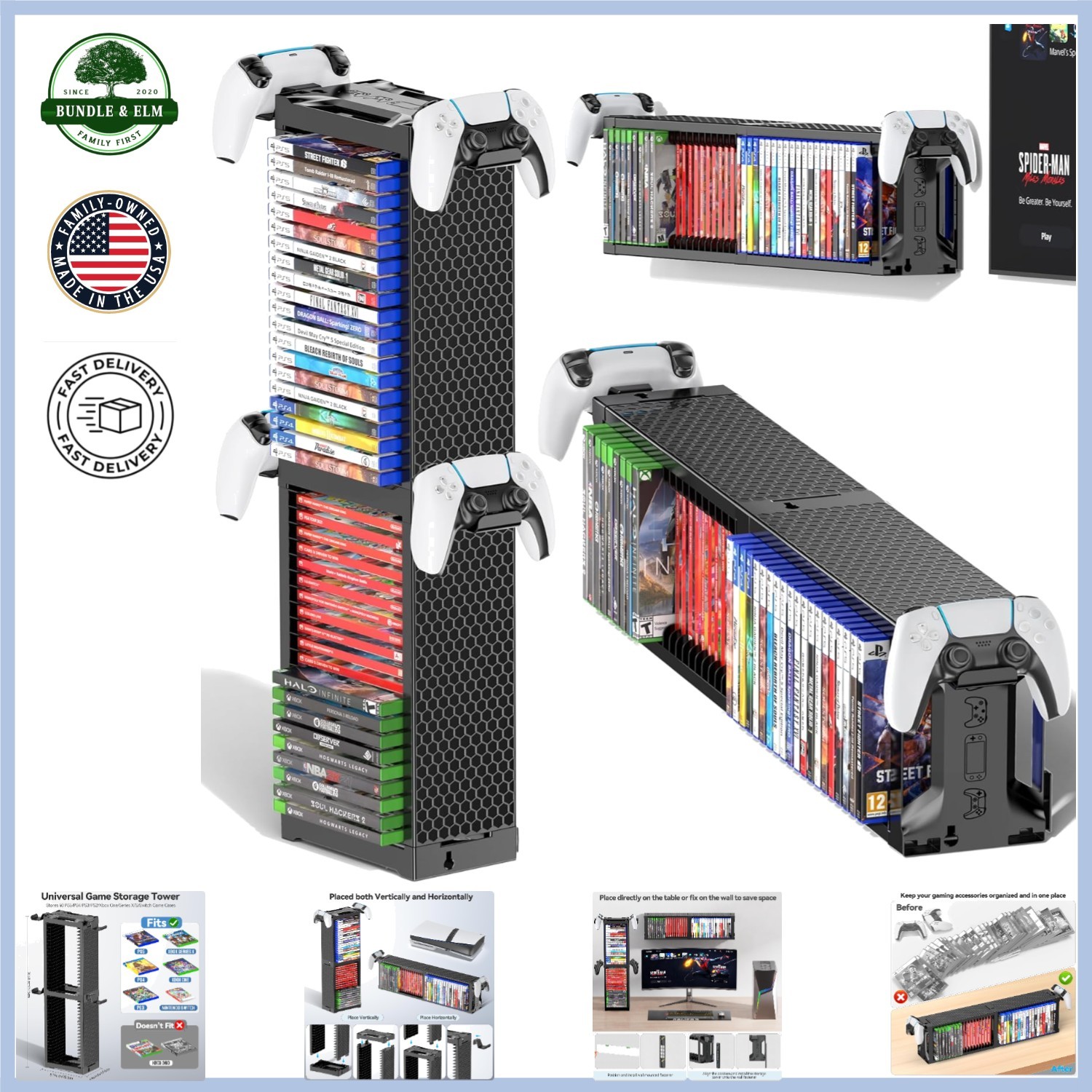 2-Tier Game Organizer Shelf Stand for Wall Mount and Desk Display Storage