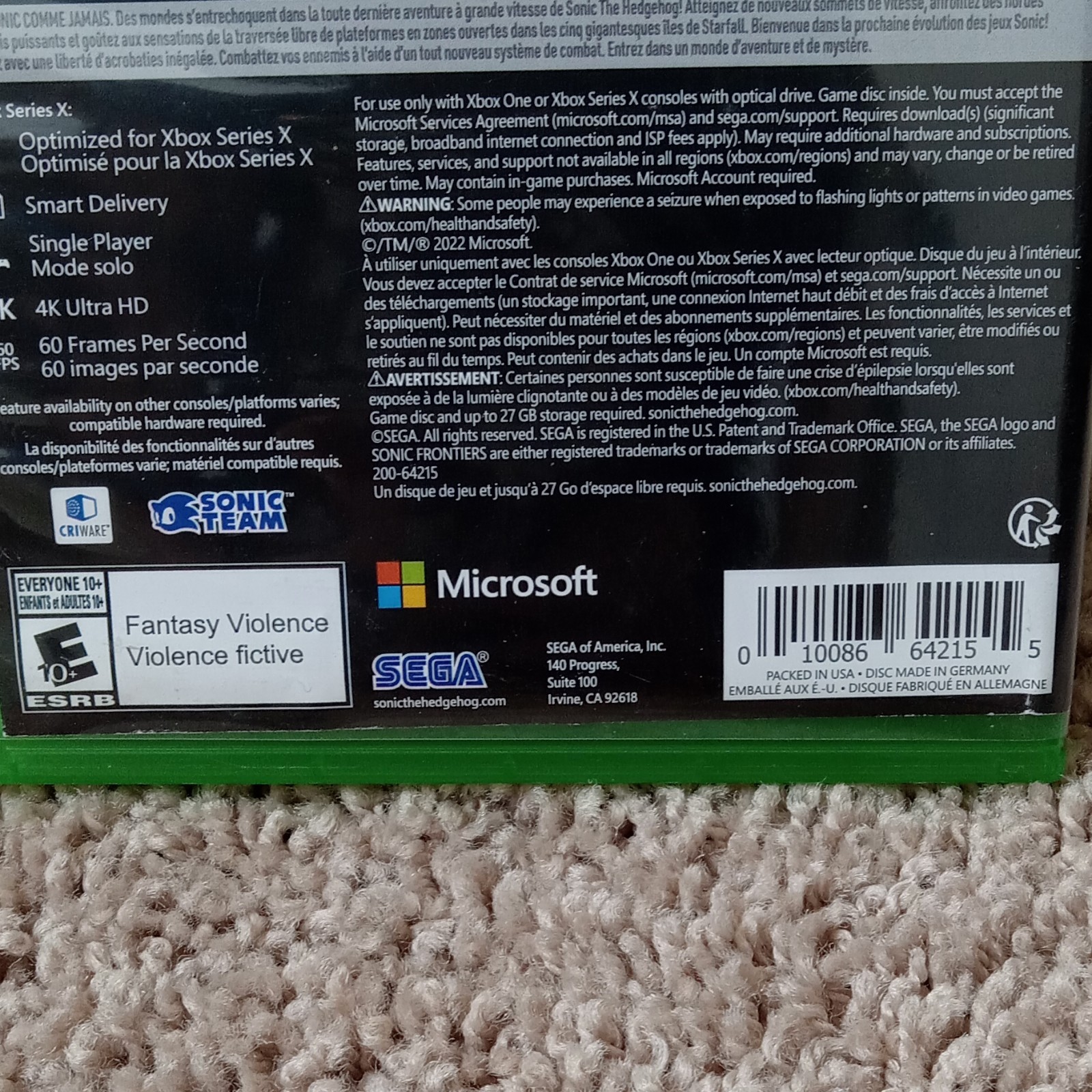 SEGA Sonic Frontiers Smart Delivery 4K Xbox Series X|S Xbox One E10+ 2022