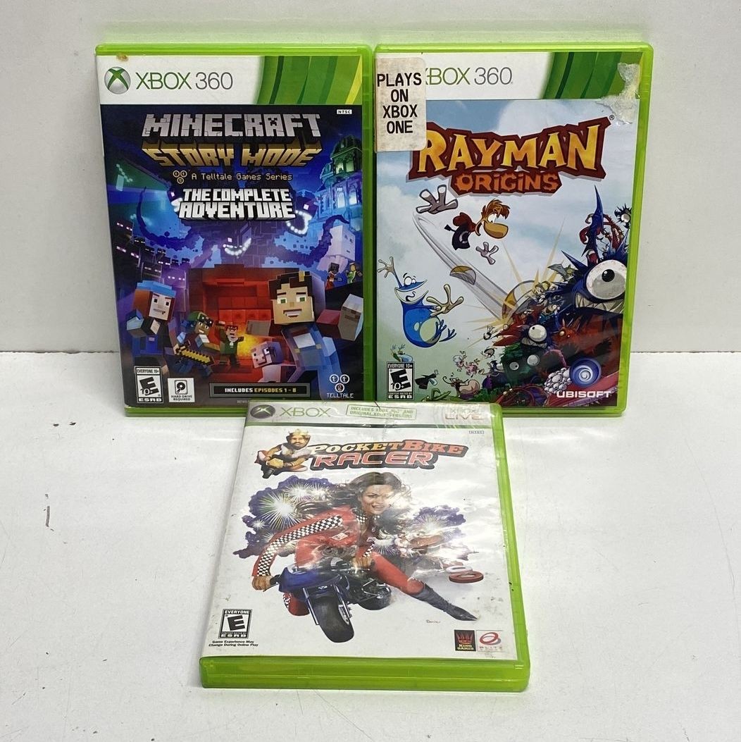 Xbox 360 Game Lot 3 Games Minecraft Story Mode Rayman Origins CIB