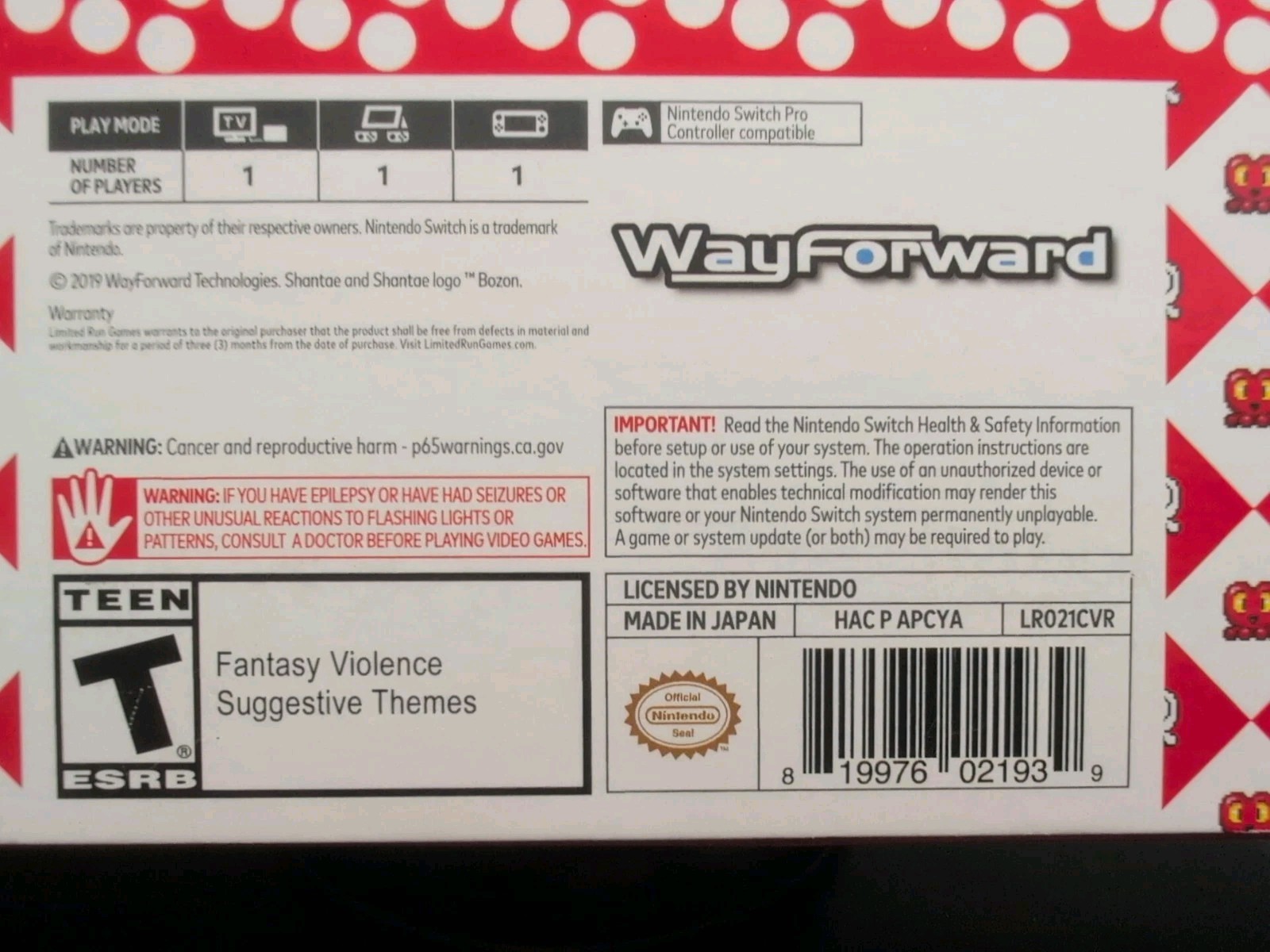 Shantae and the Pirate’s Curse Collector’s Edition Nintendo Switch Complete Box