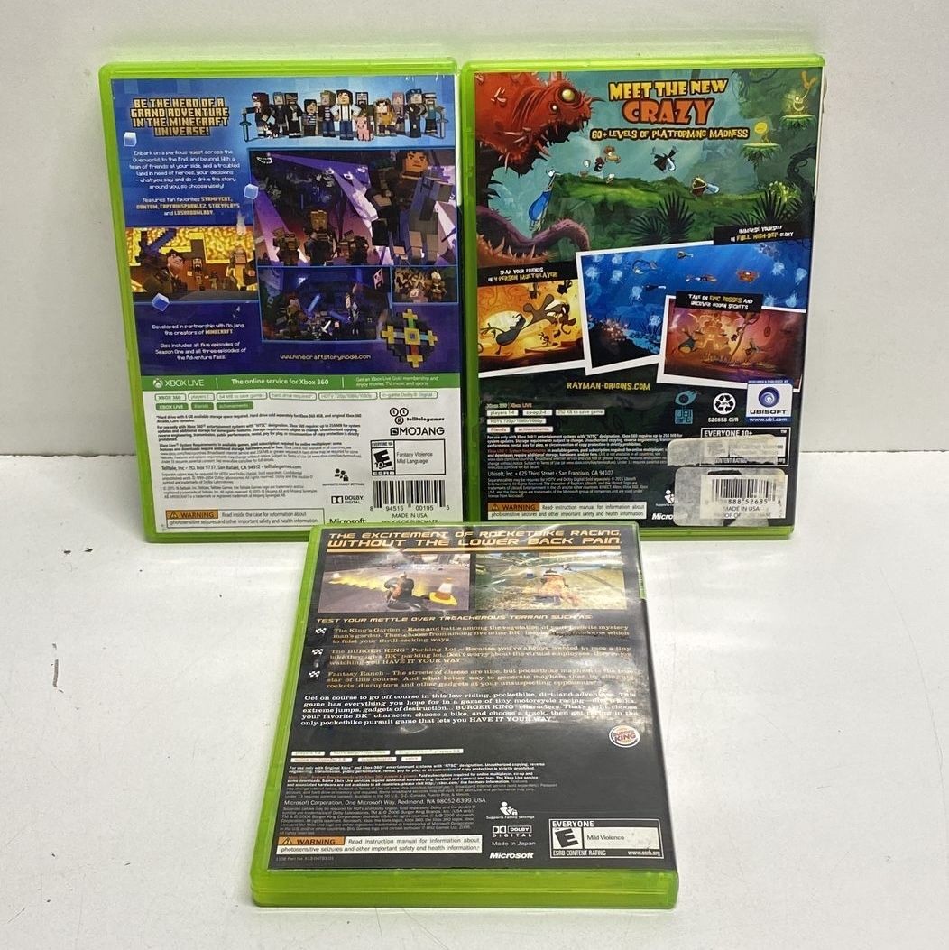 Xbox 360 Game Lot 3 Games Minecraft Story Mode Rayman Origins CIB
