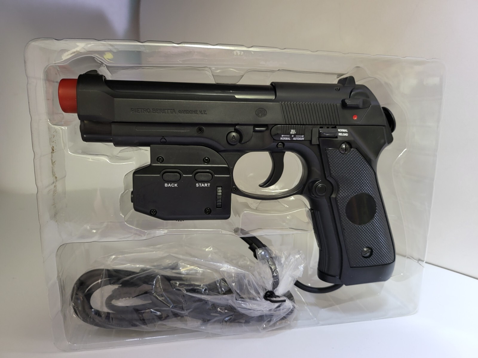 NEW WIRED BERETTA LASER LIGHT GUN FORCE FEEDBACK BLOW BACK FOR ORIGINAL XBOX #9C