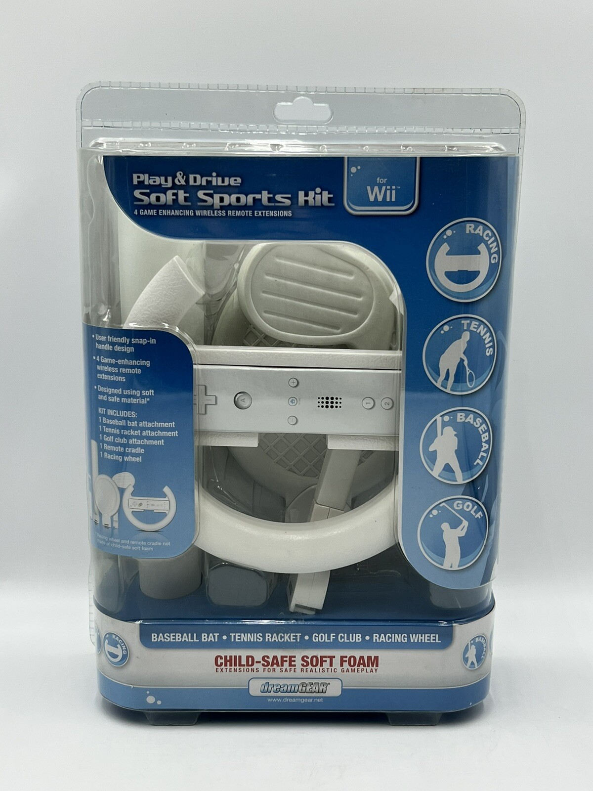 DreamGEAR Play & Drive Soft Sports Kit for Nintendo Wii Bat Racket Club Wheel H8