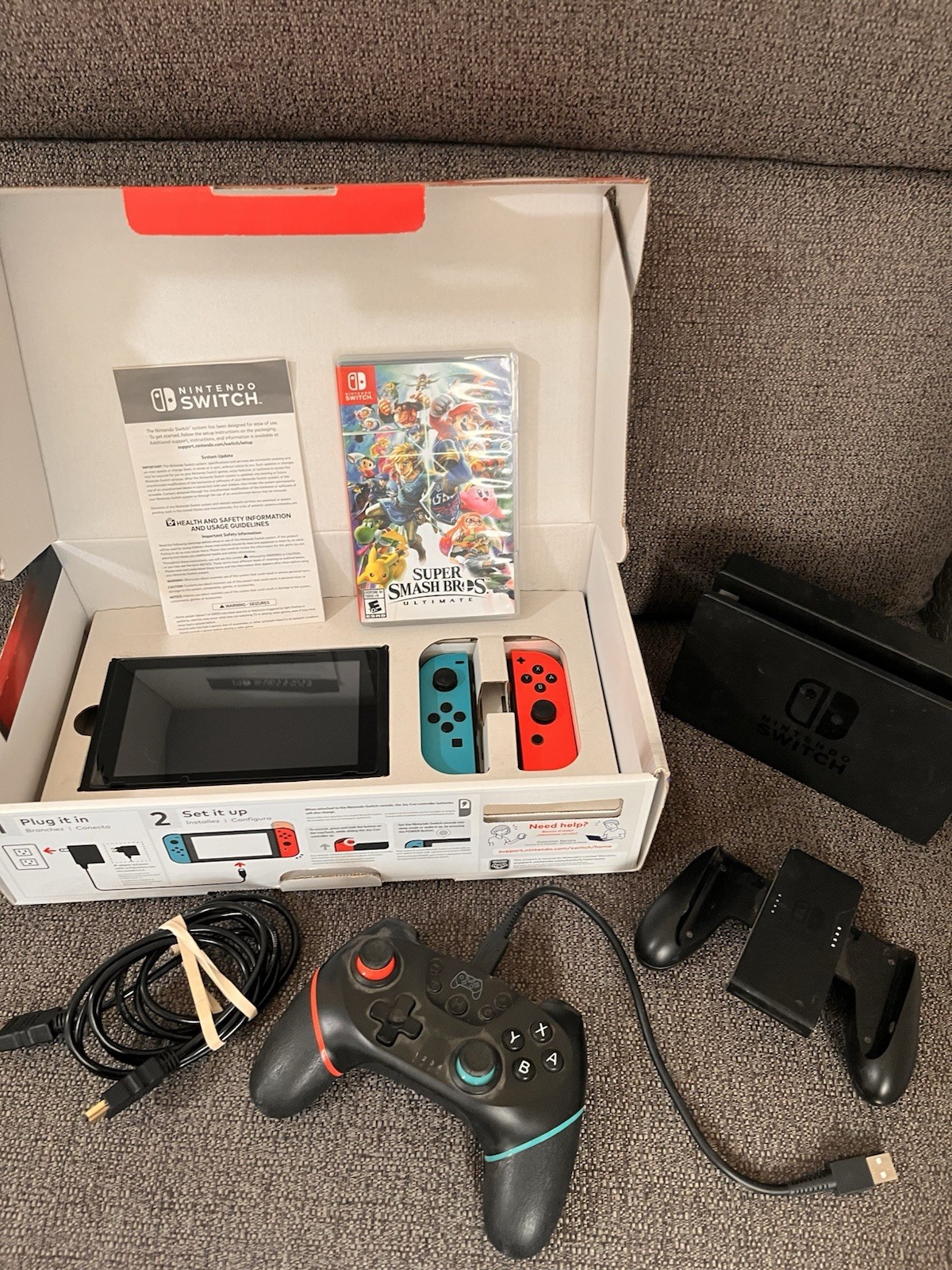Nintendo Switch Console Neon Red & Blue Joy-Con, Super Smask Bros – MISSING CORD