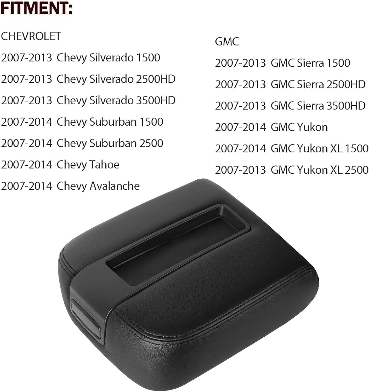 Black Center Console Lid Armrest Cover Replacement 2007-2014 Chevy, GMC, Trucks