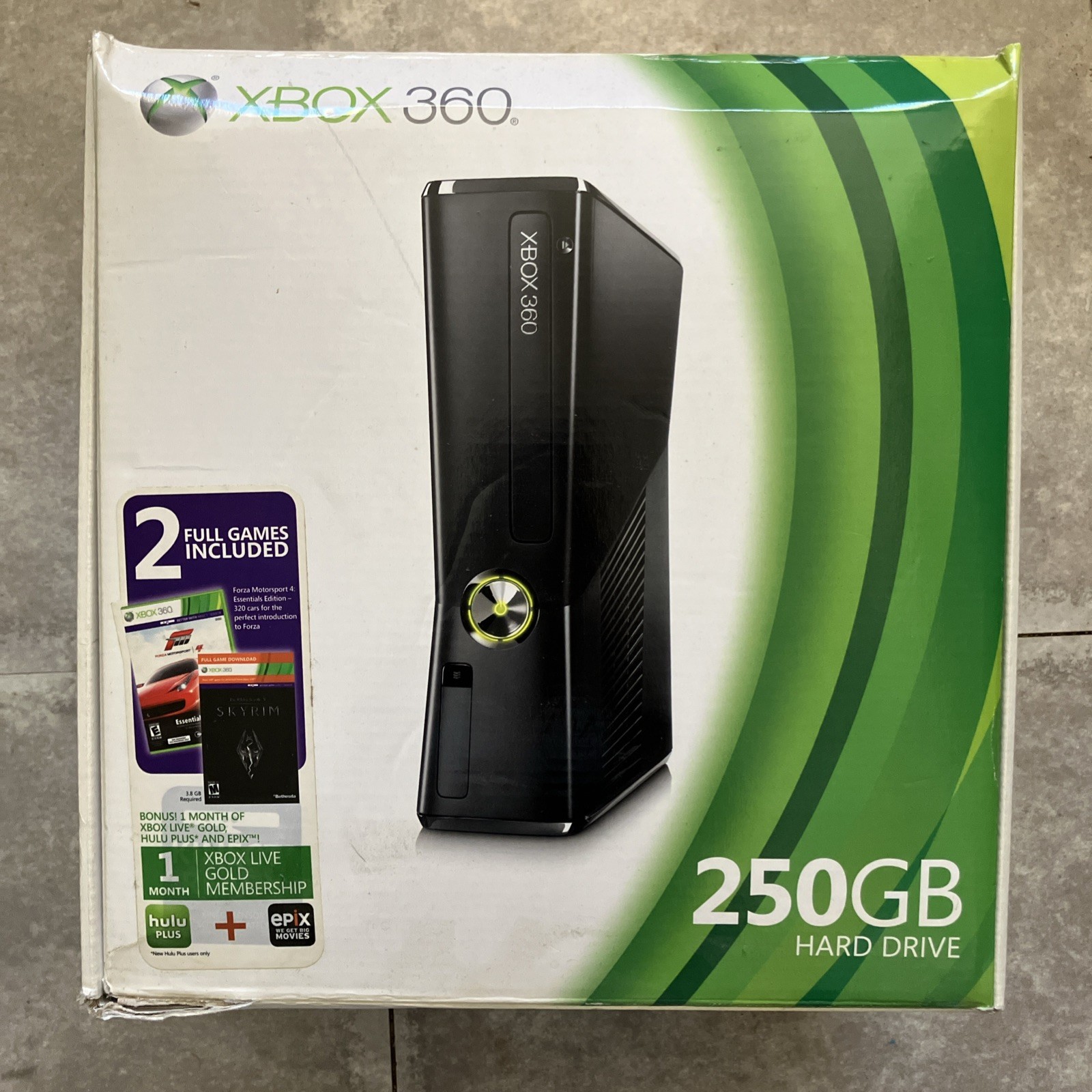 Microsoft XBOX 360 250GB Black Console In Box * Tested