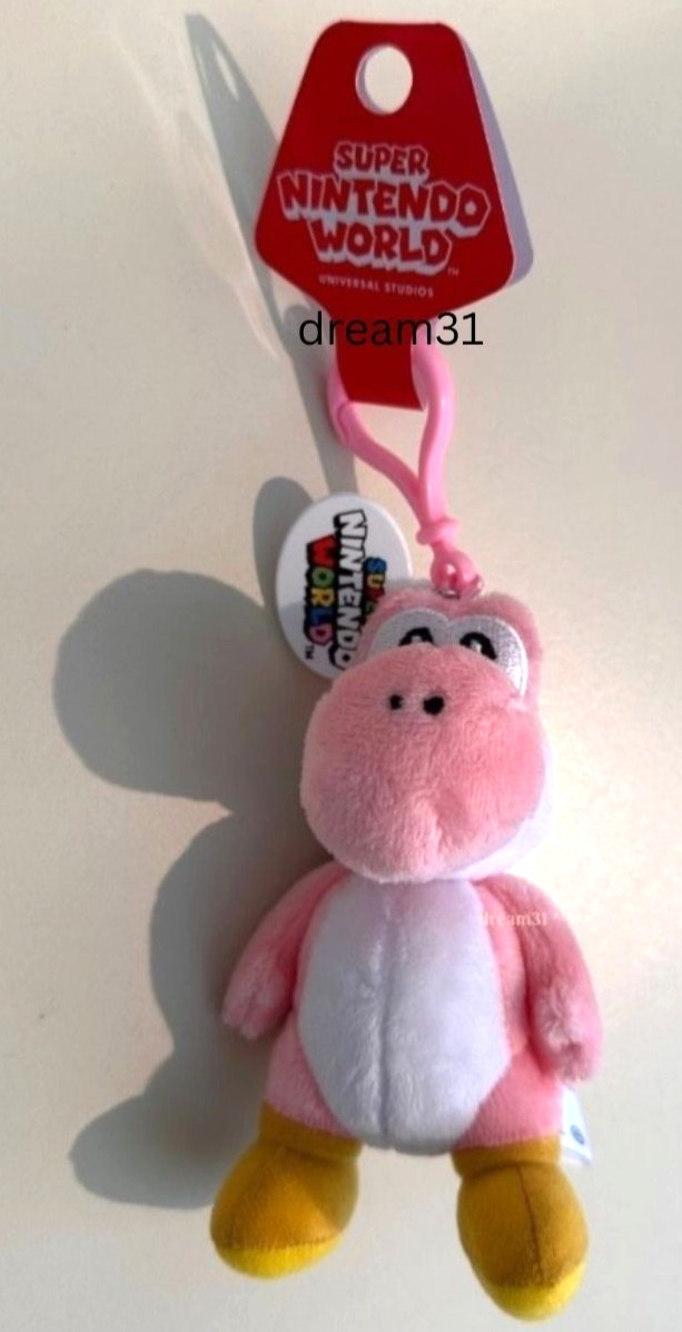 Universal Studios Epic Universe Super Nintendo World Pink Yoshi Keychain Plush