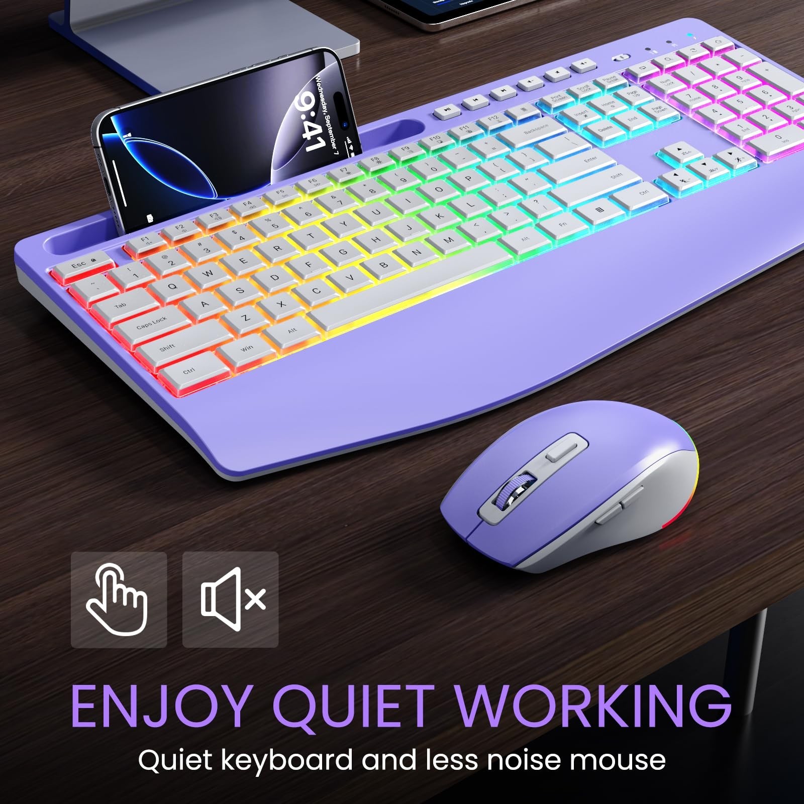 Wireless Keyboard and Mouse Combo- VEILZOR 2.4G Rechargeable Keyboard with Ph…